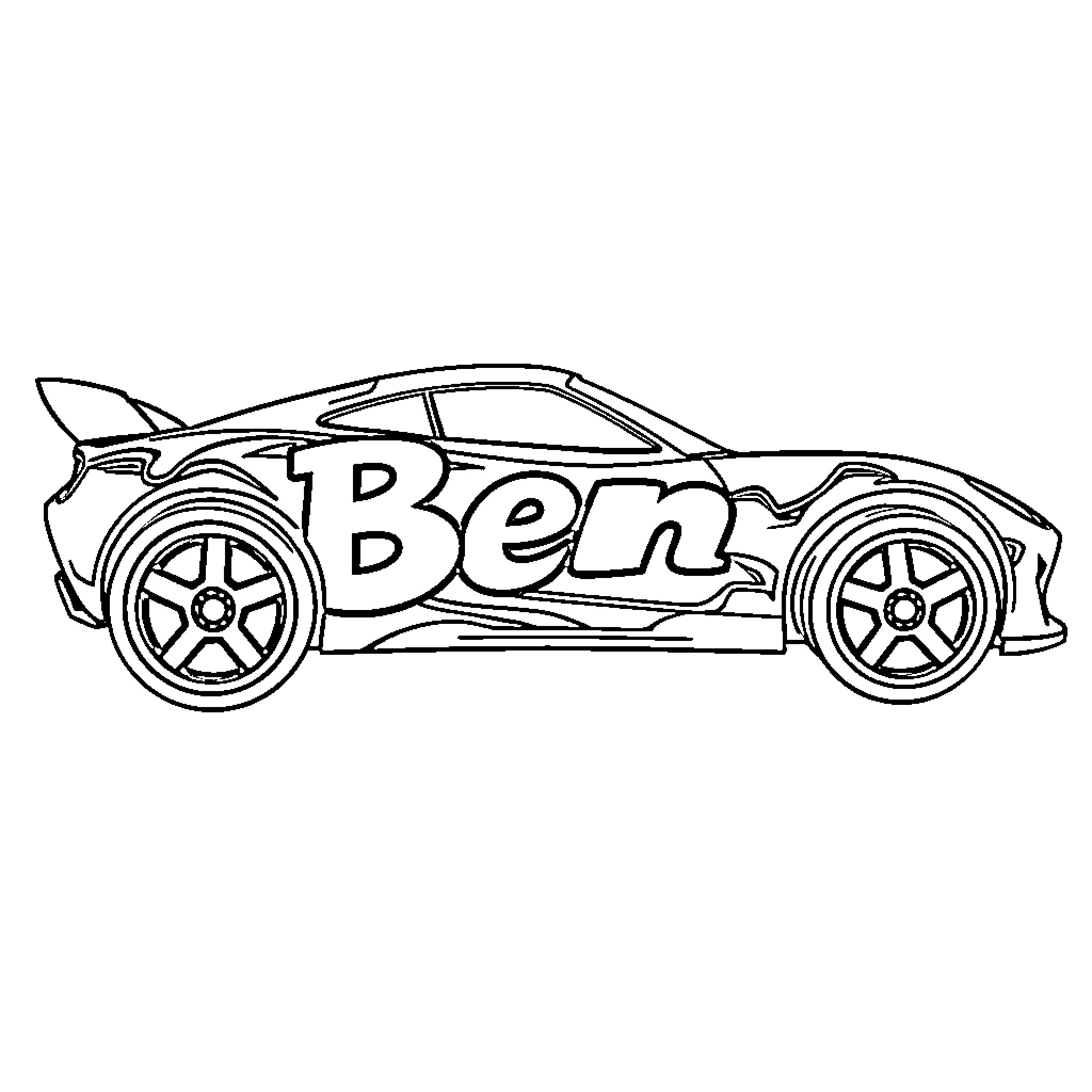 Hot Wheels Car with Customized Artwork Coloring Page (free black-and-white line drawing printable PDF for all, from beginners to advanced learners, including children, teens, adults, and seniors)