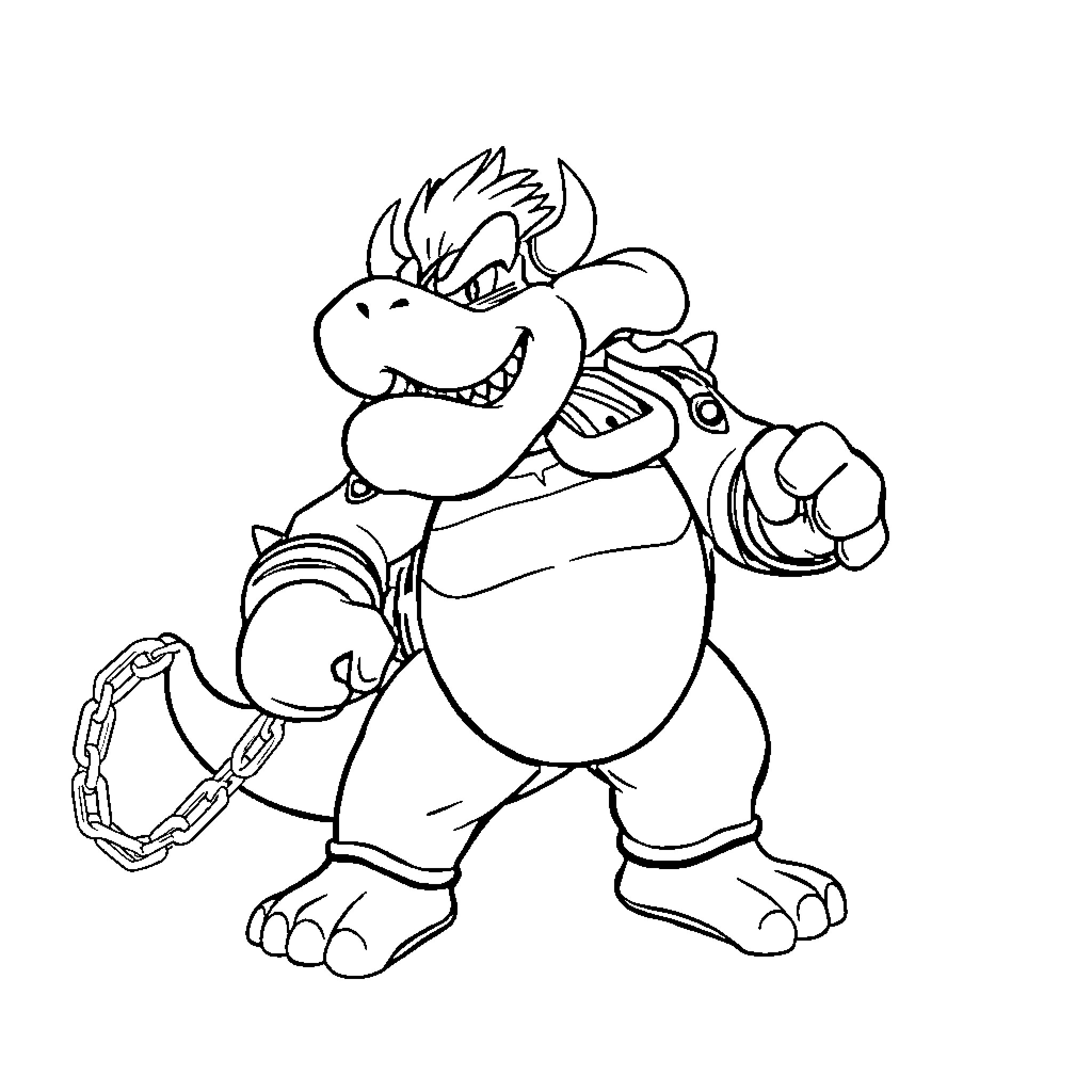 Bowser the Monstrous Koopa Antagonist Coloring Page (free black-and-white line drawing printable PDF for all, from beginners to advanced learners, including children, teens, adults, and seniors)
