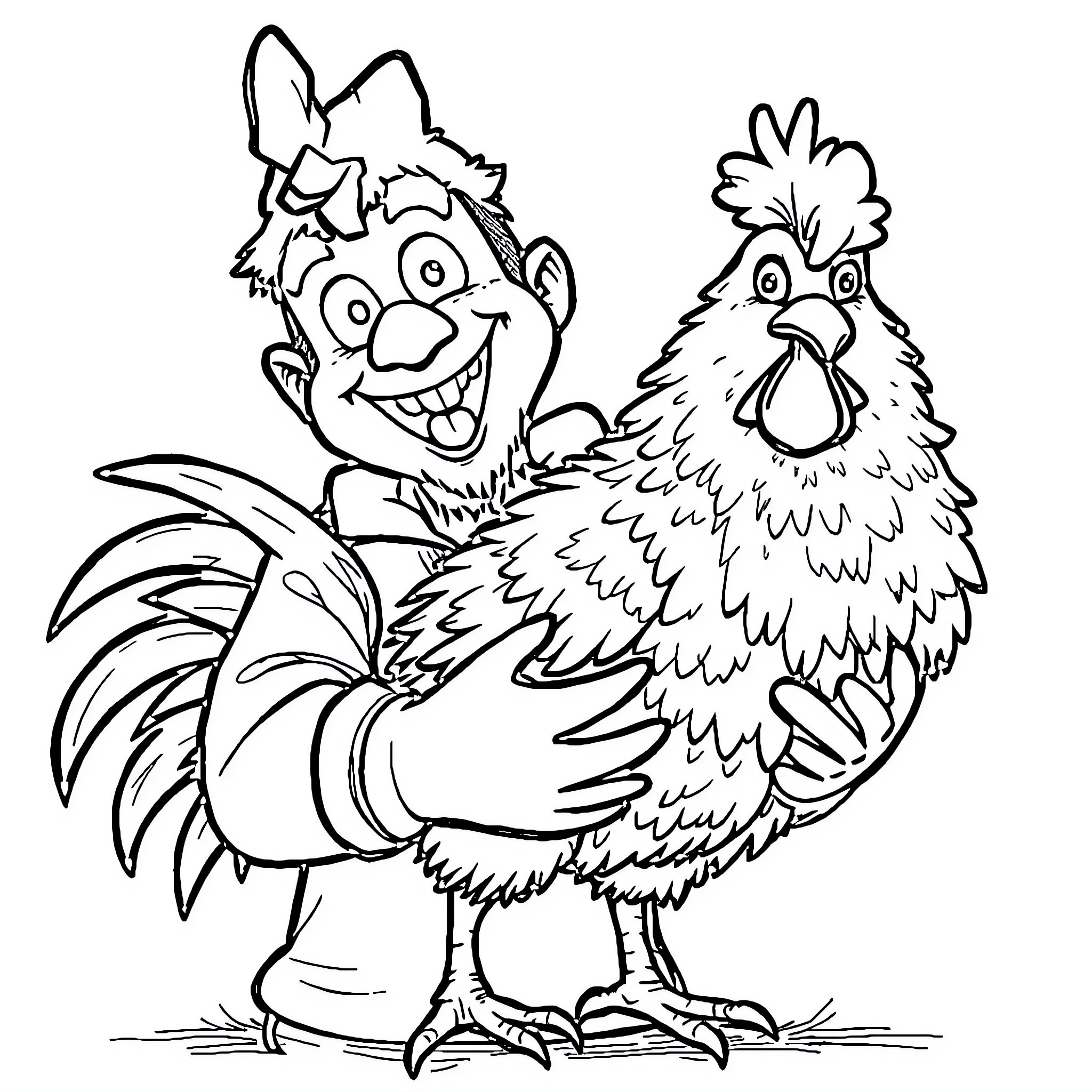 Mgk comic cartoon rooster with funny expression Coloring Page (free black-and-white line drawing printable PDF for all, from beginners to advanced learners, including children, teens, adults, and seniors)
