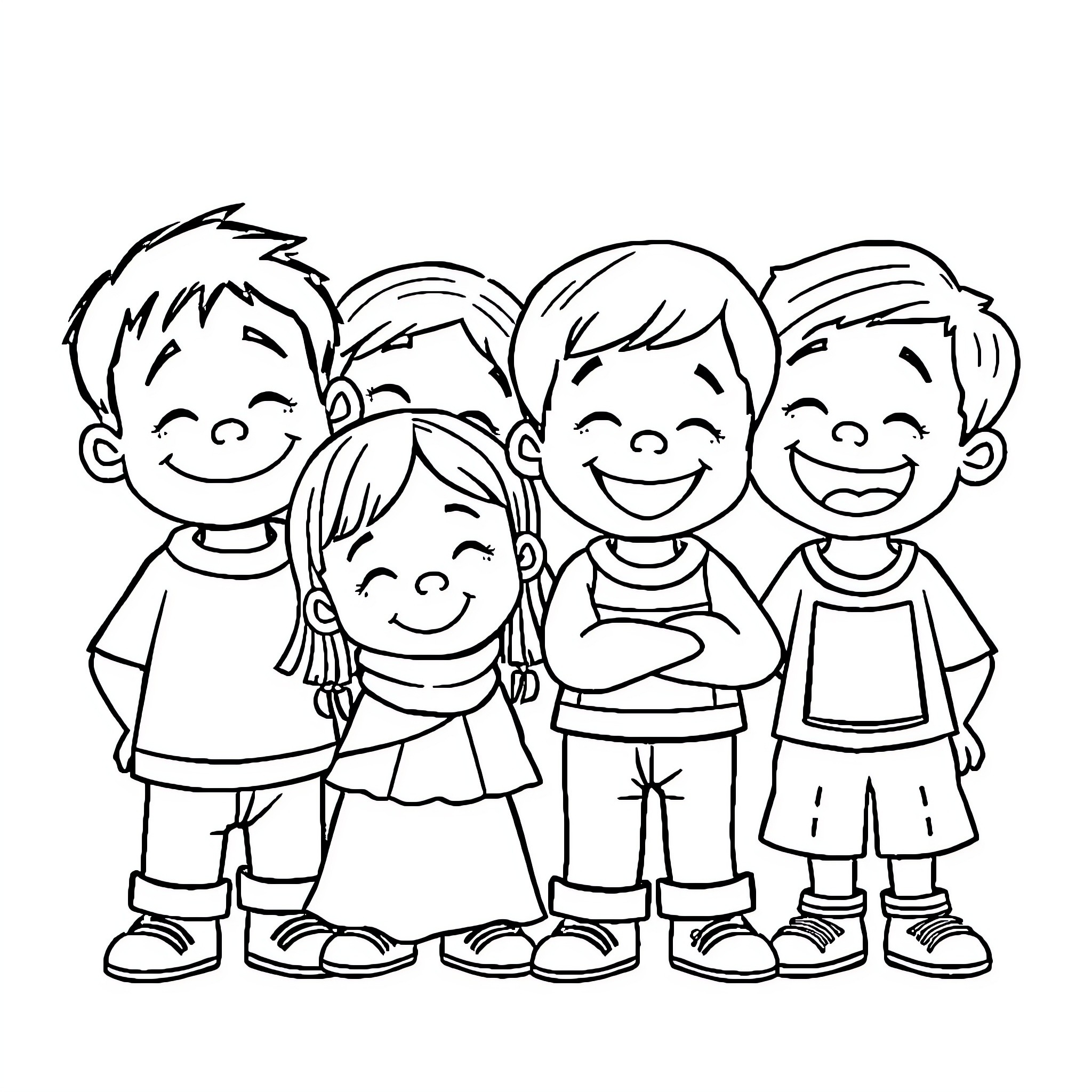 Preschoolers enjoying playtime together Coloring Page (free black-and-white line drawing printable PDF for all, from beginners to advanced learners, including children, teens, adults, and seniors)