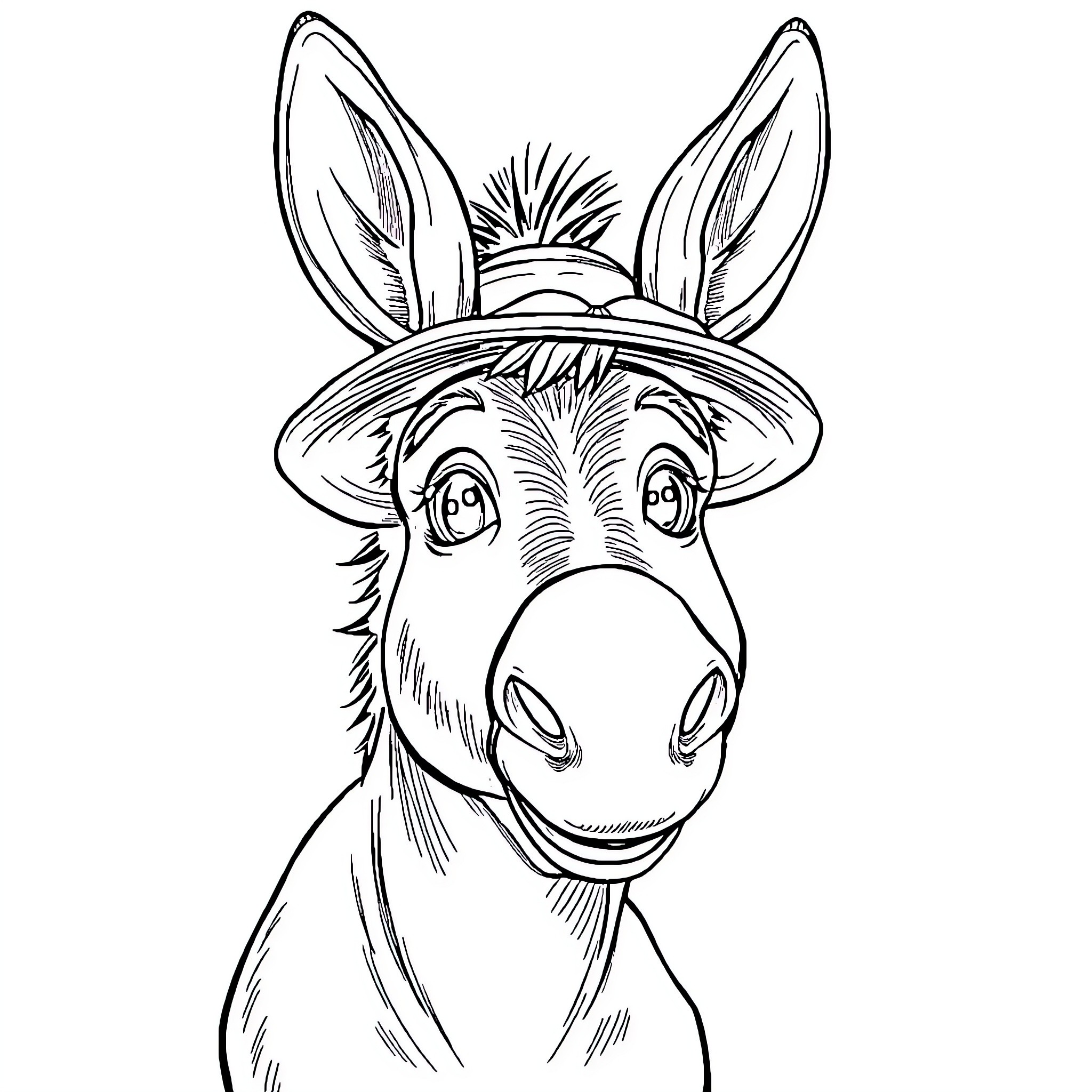 Ducobu's Comical Donkey with Quirky Expression Coloring Page (free black-and-white line drawing printable PDF for all, from beginners to advanced learners, including children, teens, adults, and seniors)