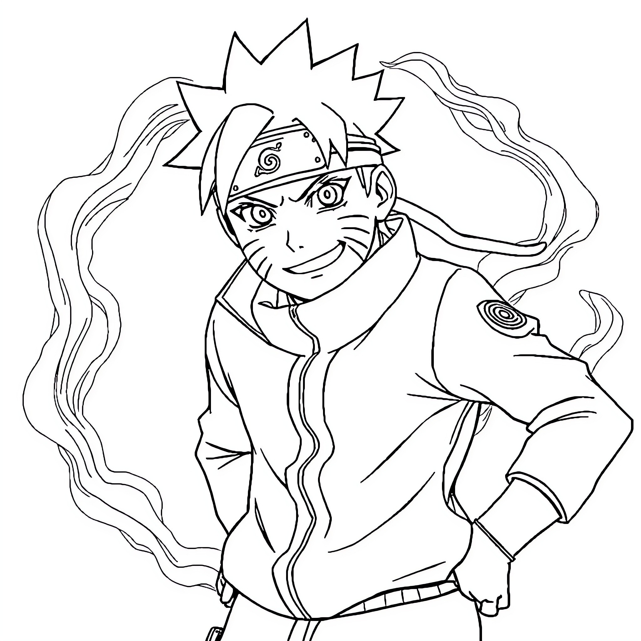 Naruto in Action: Determination and Spirit Coloring Page (free black-and-white line drawing printable PDF for all, from beginners to advanced learners, including children, teens, adults, and seniors)