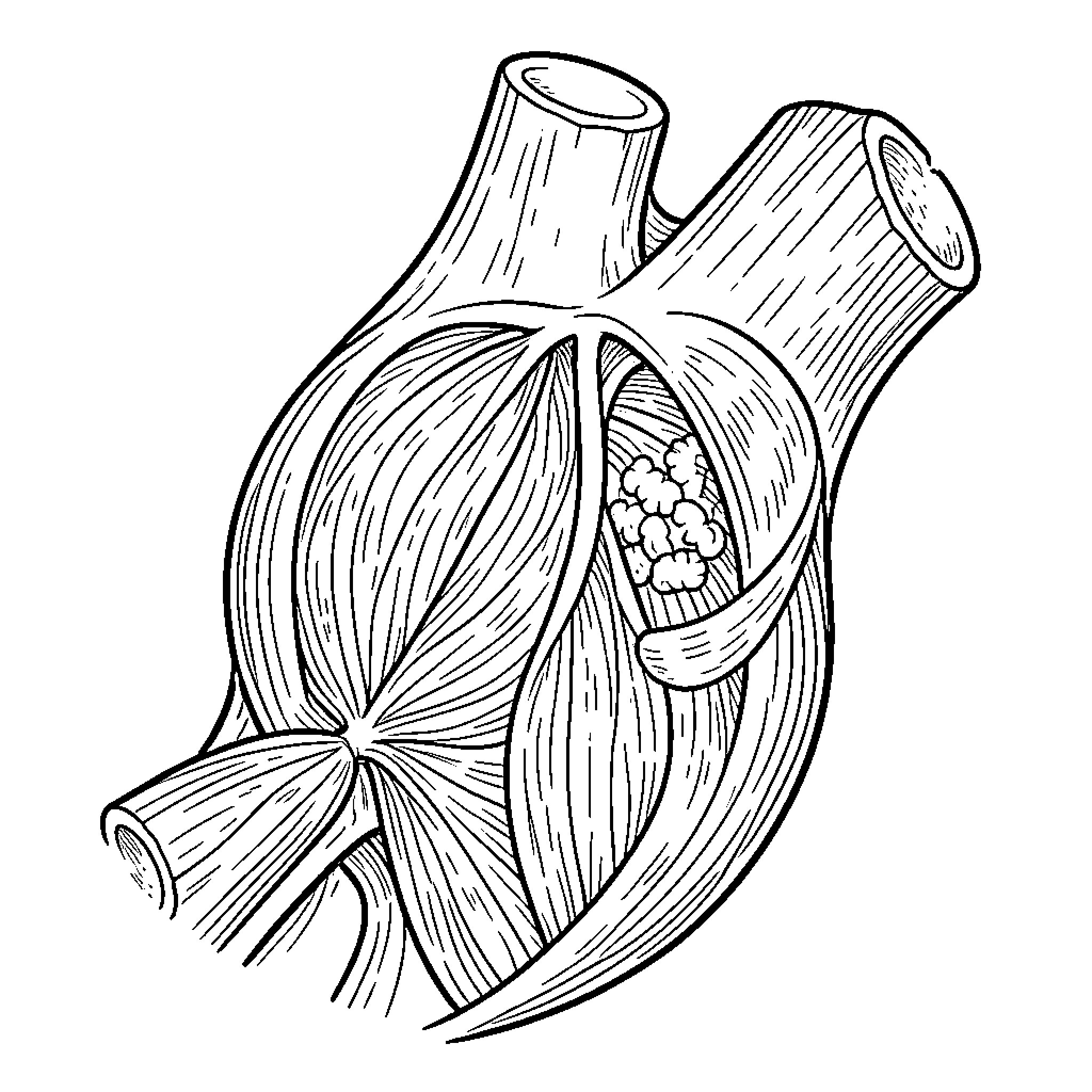 Skeletal Muscle anatomical diagram of human heart structure Coloring Page (free black-and-white line drawing printable PDF for all, from beginners to advanced learners, including children, teens, adults, and seniors)
