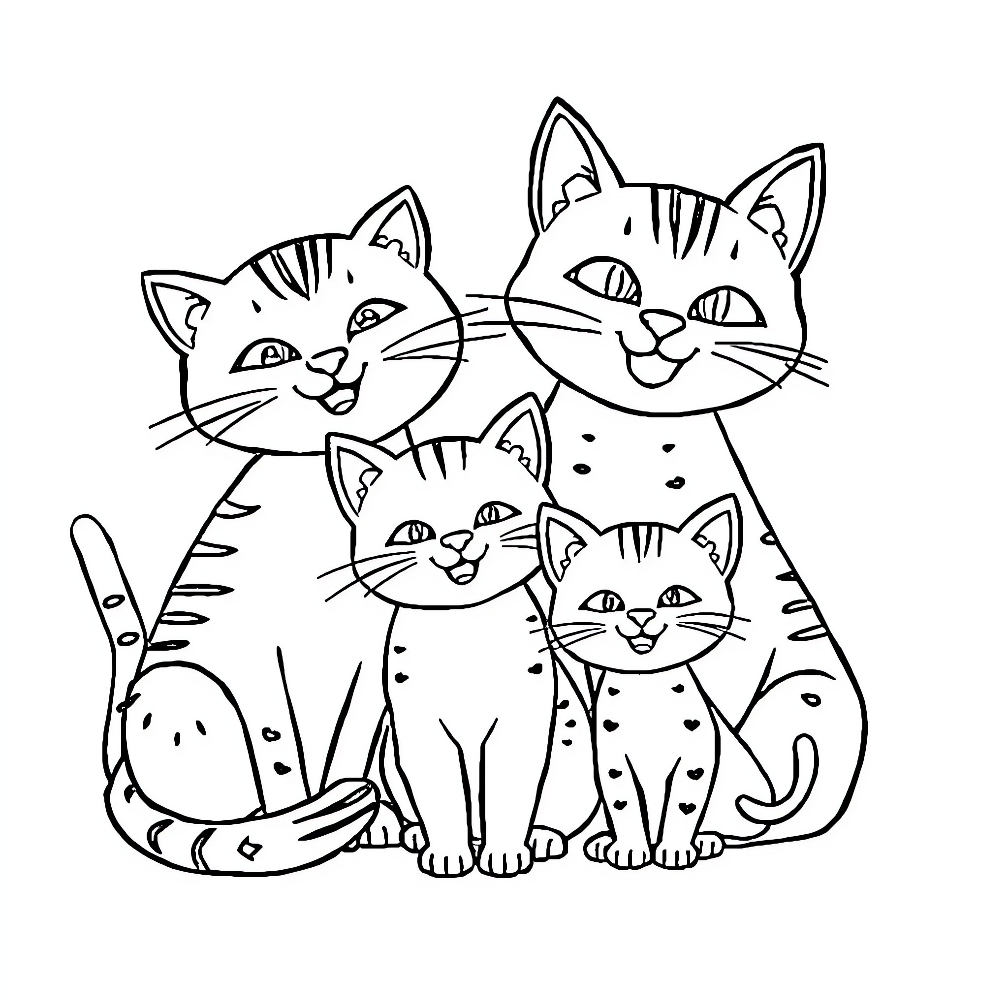 Cats in a Playful Pose Coloring Page (free black-and-white line drawing printable PDF for all, from beginners to advanced learners, including children, teens, adults, and seniors)