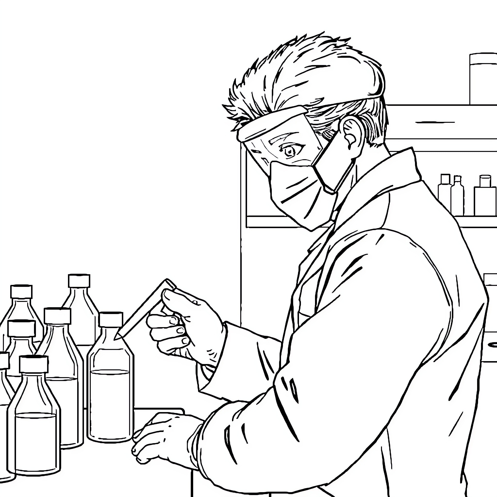 Investigative Police Examining Evidence in Laboratory Coloring Page (free black-and-white line drawing printable PDF for all, from beginners to advanced learners, including children, teens, adults, and seniors)