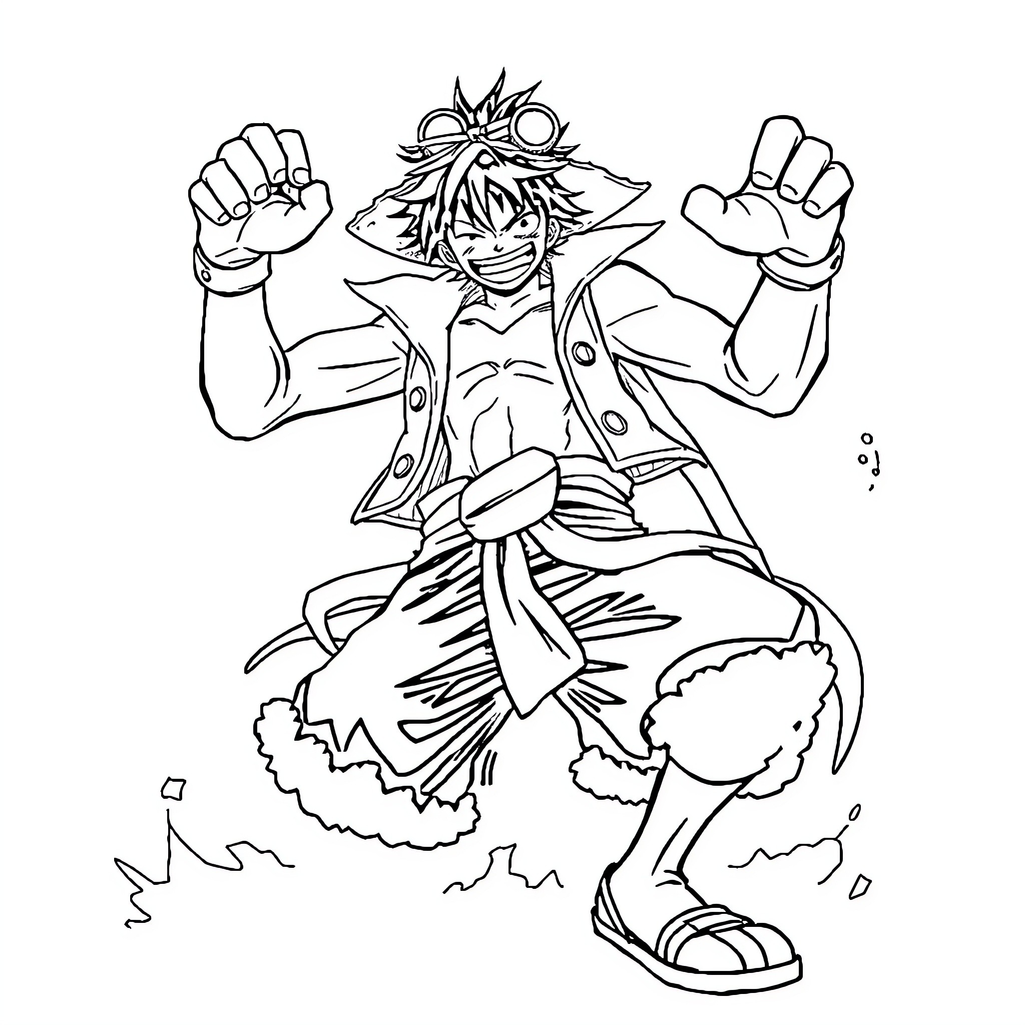 Luffy's Energetic Pirate Adventure Coloring Page (free black-and-white line drawing printable PDF for all, from beginners to advanced learners, including children, teens, adults, and seniors)