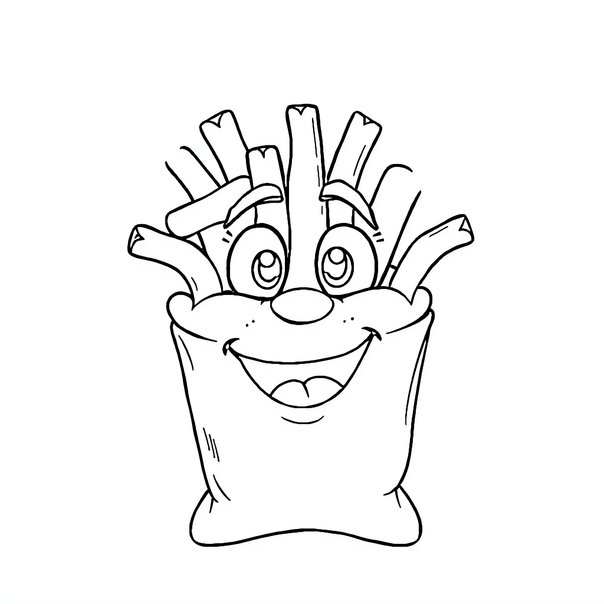 Chips character smiling happily Coloring Page (free black-and-white line drawing printable PDF for all, from beginners to advanced learners, including children, teens, adults, and seniors)