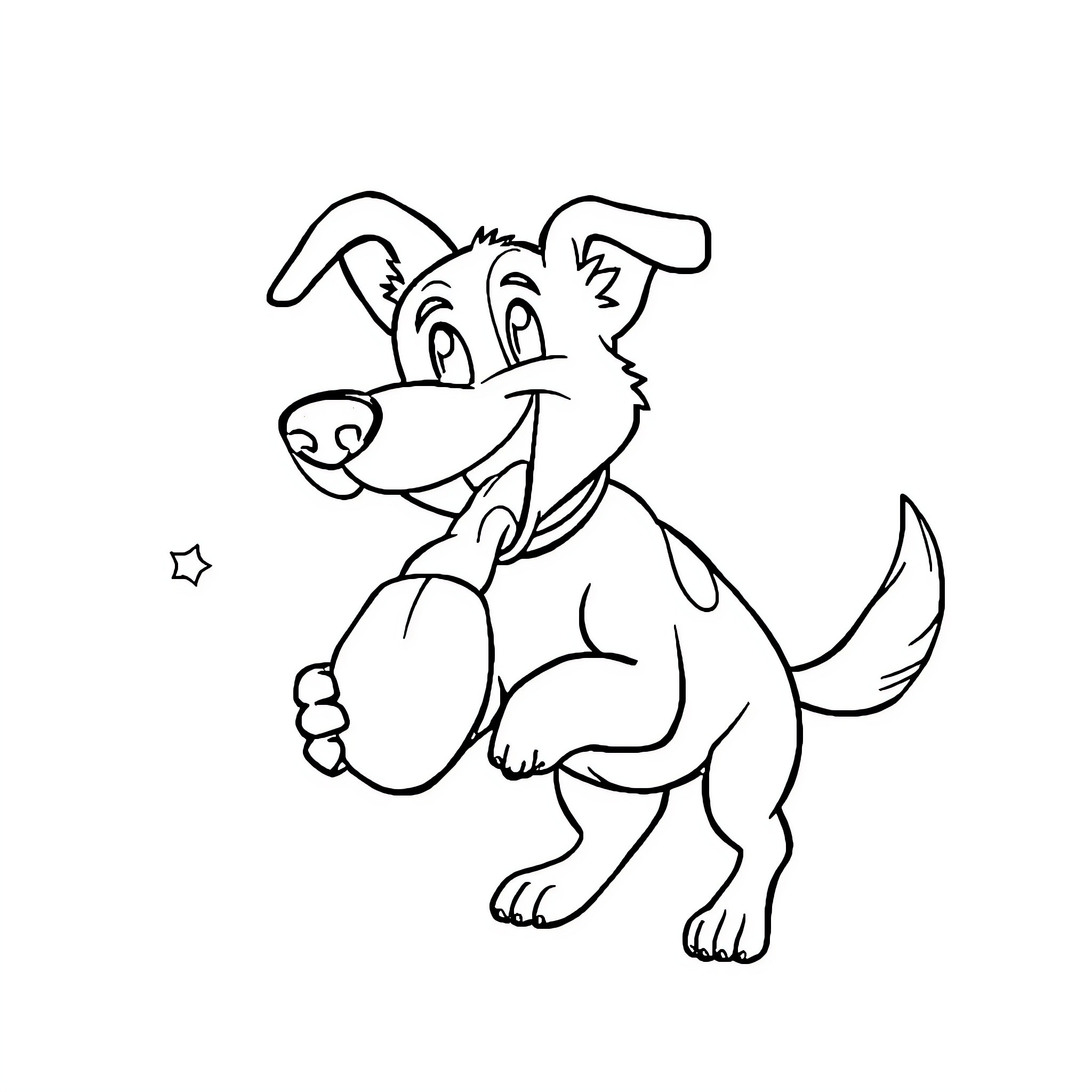 Dog happily wagging its tail and smiling Coloring Page (free black-and-white line drawing printable PDF for all, from beginners to advanced learners, including children, teens, adults, and seniors)