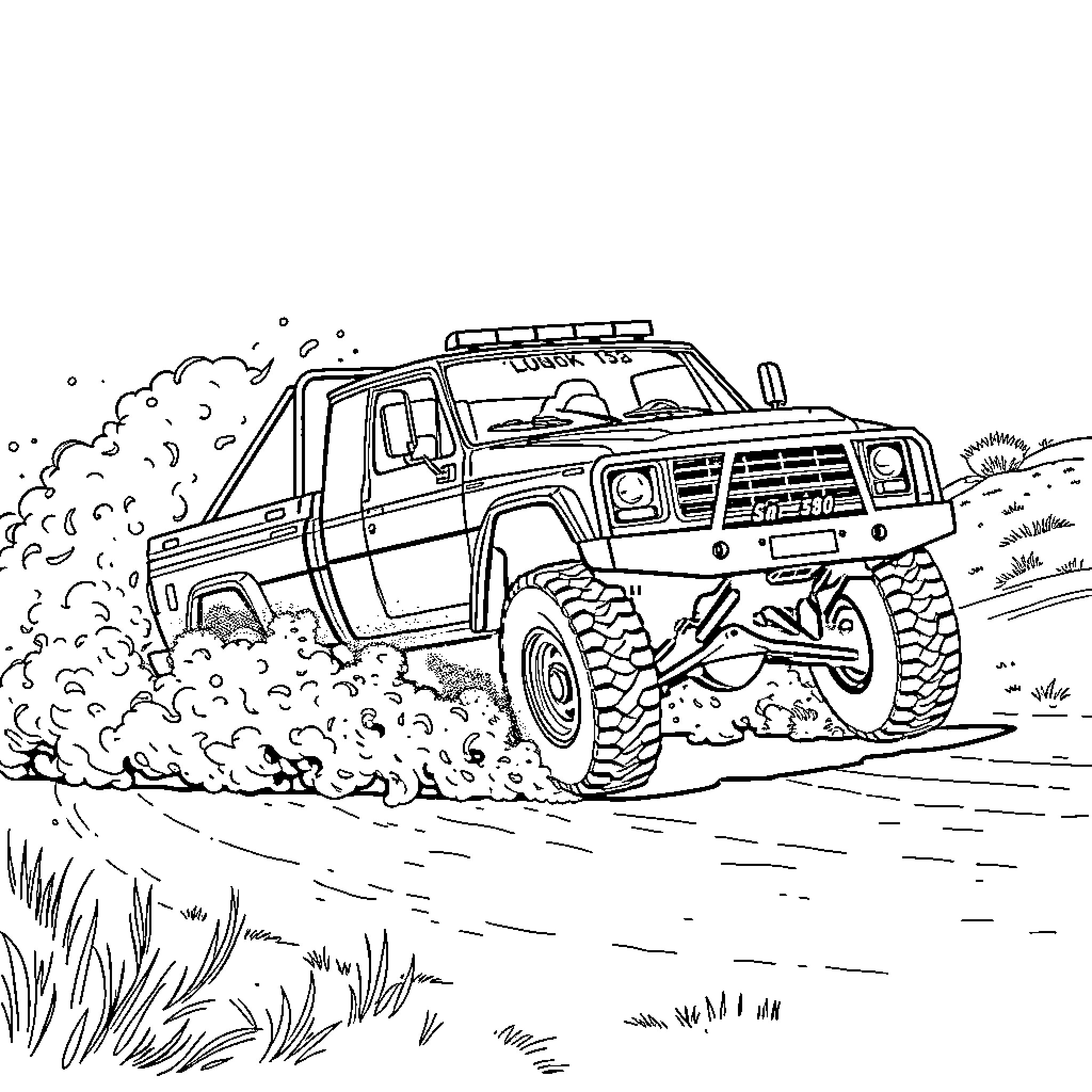 L200 Off-Road Utility Vehicle Traversing Rugged Terrain Coloring Page (free black-and-white line drawing printable PDF for all, from beginners to advanced learners, including children, teens, adults, and seniors)