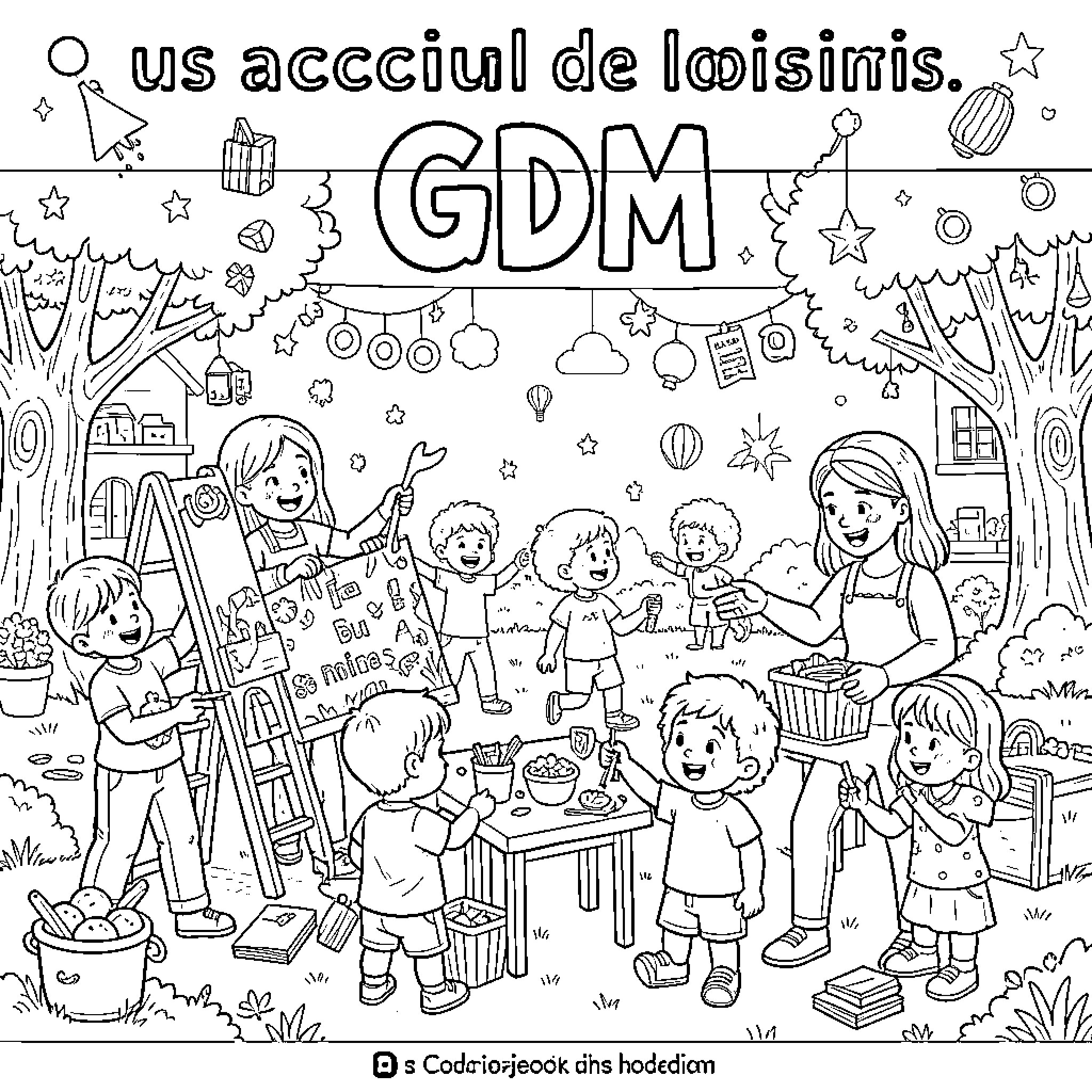 Animator showing children how to draw and play Coloring Page (free black-and-white line drawing printable PDF for all, from beginners to advanced learners, including children, teens, adults, and seniors)