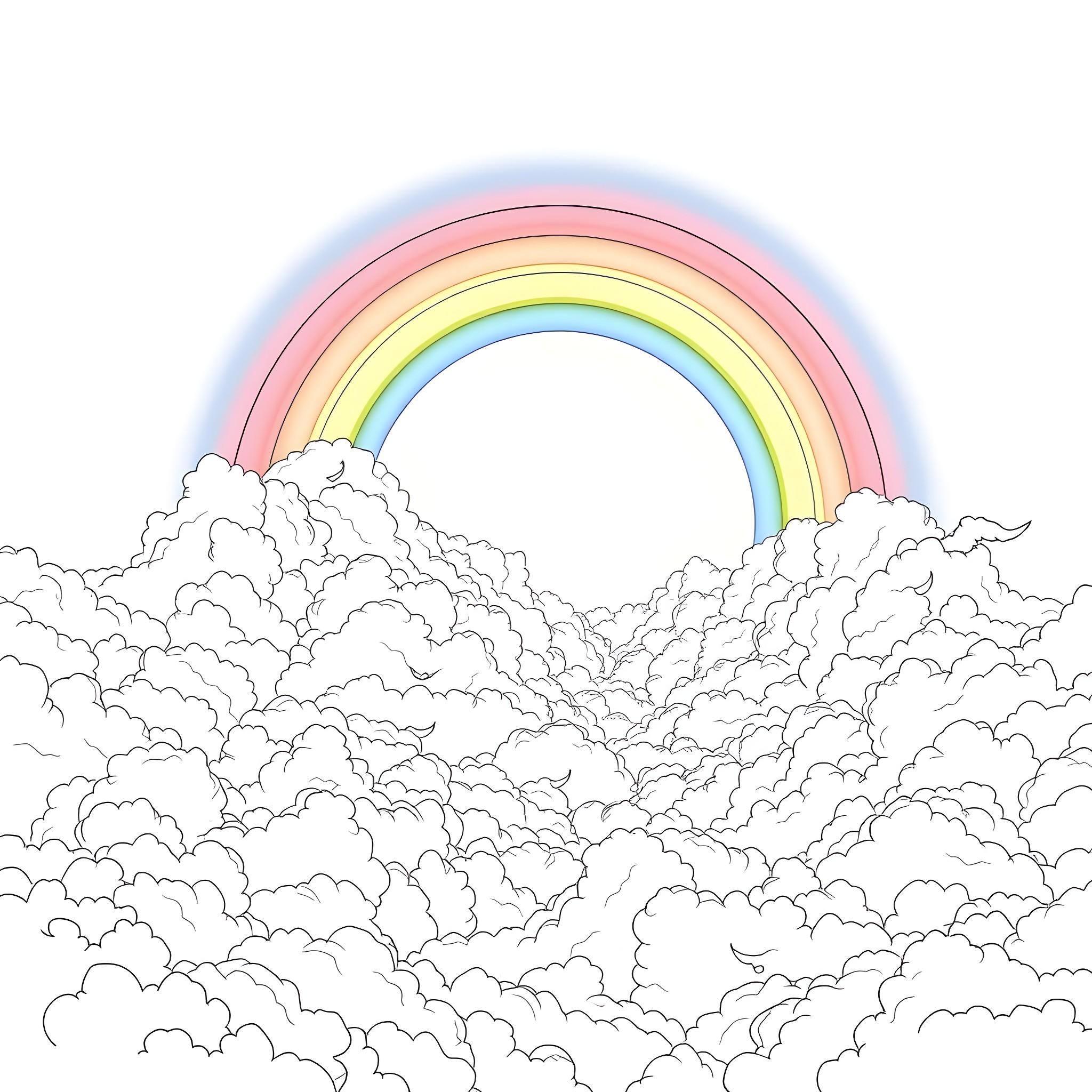 Spirit of the rainbow-colored sky Coloring Page (free black-and-white line drawing printable PDF for all, from beginners to advanced learners, including children, teens, adults, and seniors)