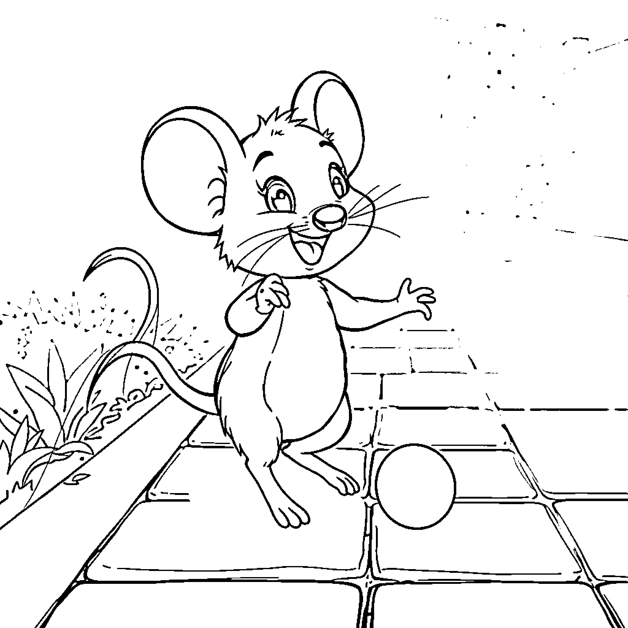 Mini Mouse enjoying a fun day outdoors Coloring Page (free black-and-white line drawing printable PDF for all, from beginners to advanced learners, including children, teens, adults, and seniors)