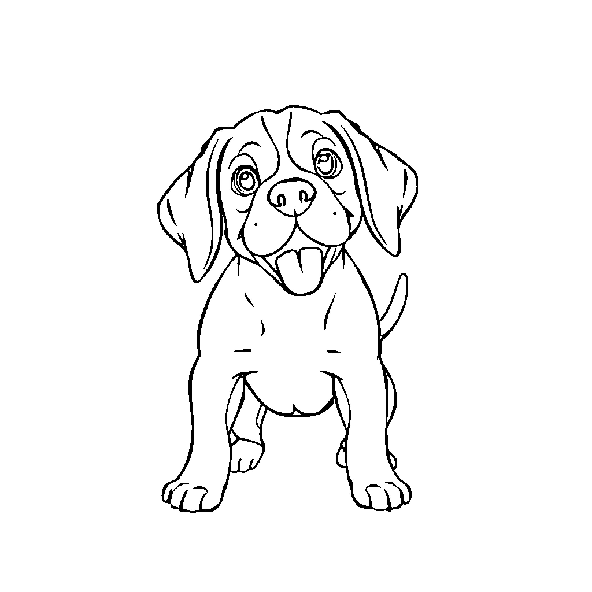 Beagle sitting happily and wagging its tail Coloring Page (free black-and-white line drawing printable PDF for all, from beginners to advanced learners, including children, teens, adults, and seniors)
