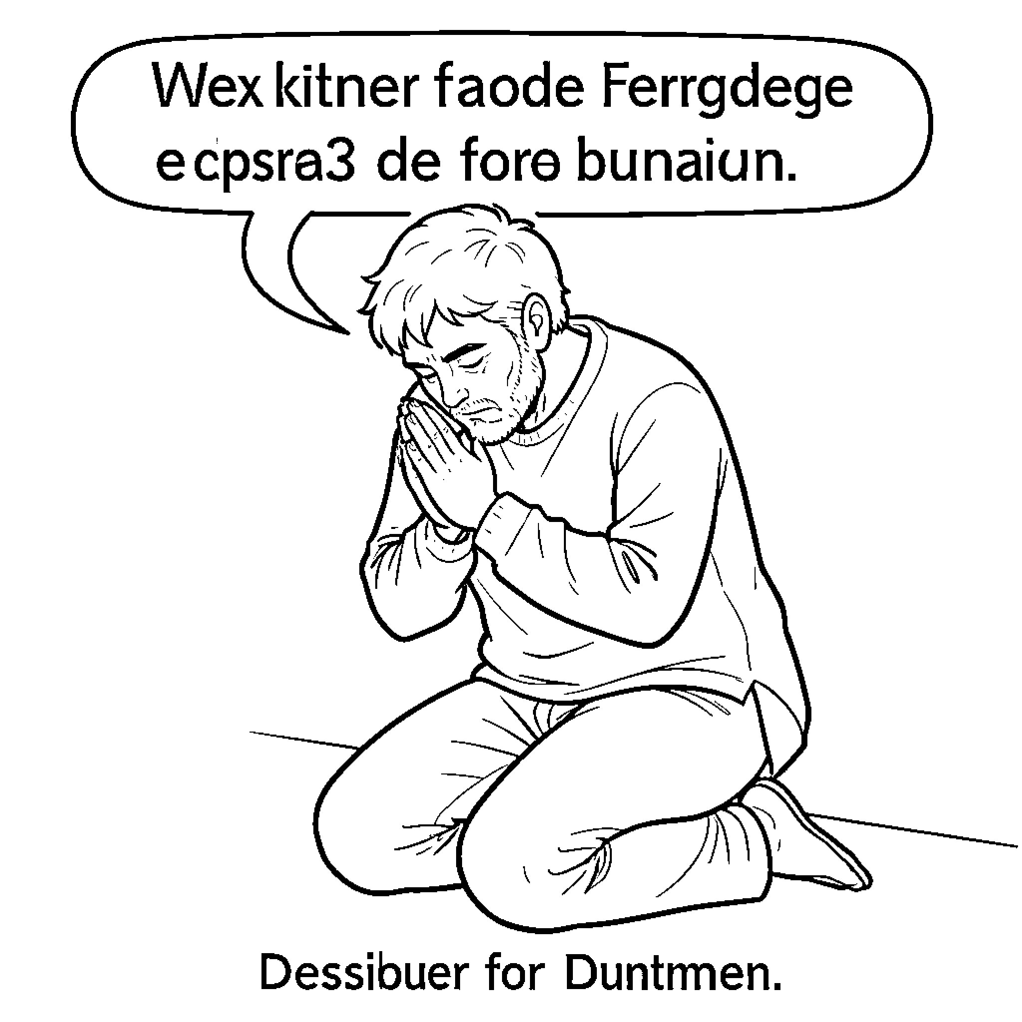 Father praying with hands clasped and eyes closed Coloring Page (free black-and-white line drawing printable PDF for all, from beginners to advanced learners, including children, teens, adults, and seniors)