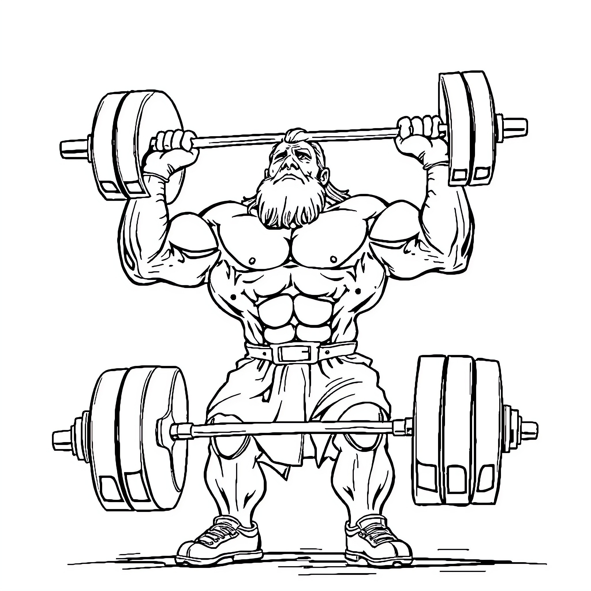 Cree Man Lifting Weights with Determination Coloring Page (free black-and-white line drawing printable PDF for all, from beginners to advanced learners, including children, teens, adults, and seniors)