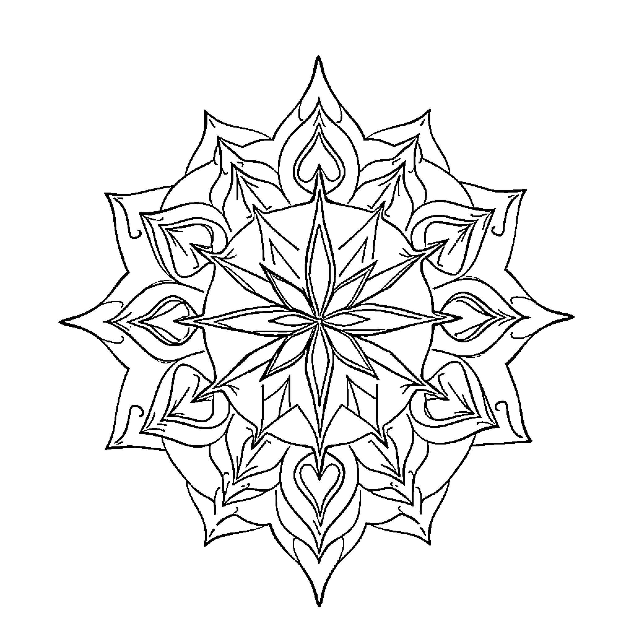 Mandalas featuring intricate floral design Coloring Page (free black-and-white line drawing printable PDF for all, from beginners to advanced learners, including children, teens, adults, and seniors)