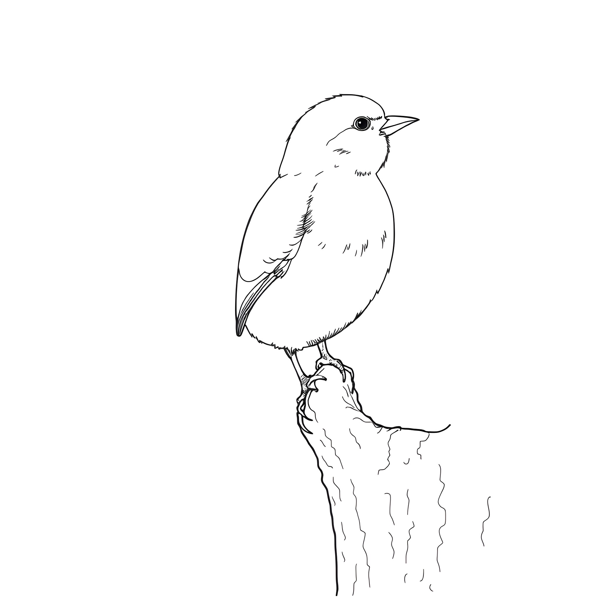 Saffron Finch perched on branch Coloring Page (free black-and-white line drawing printable PDF for all, from beginners to advanced learners, including children, teens, adults, and seniors)