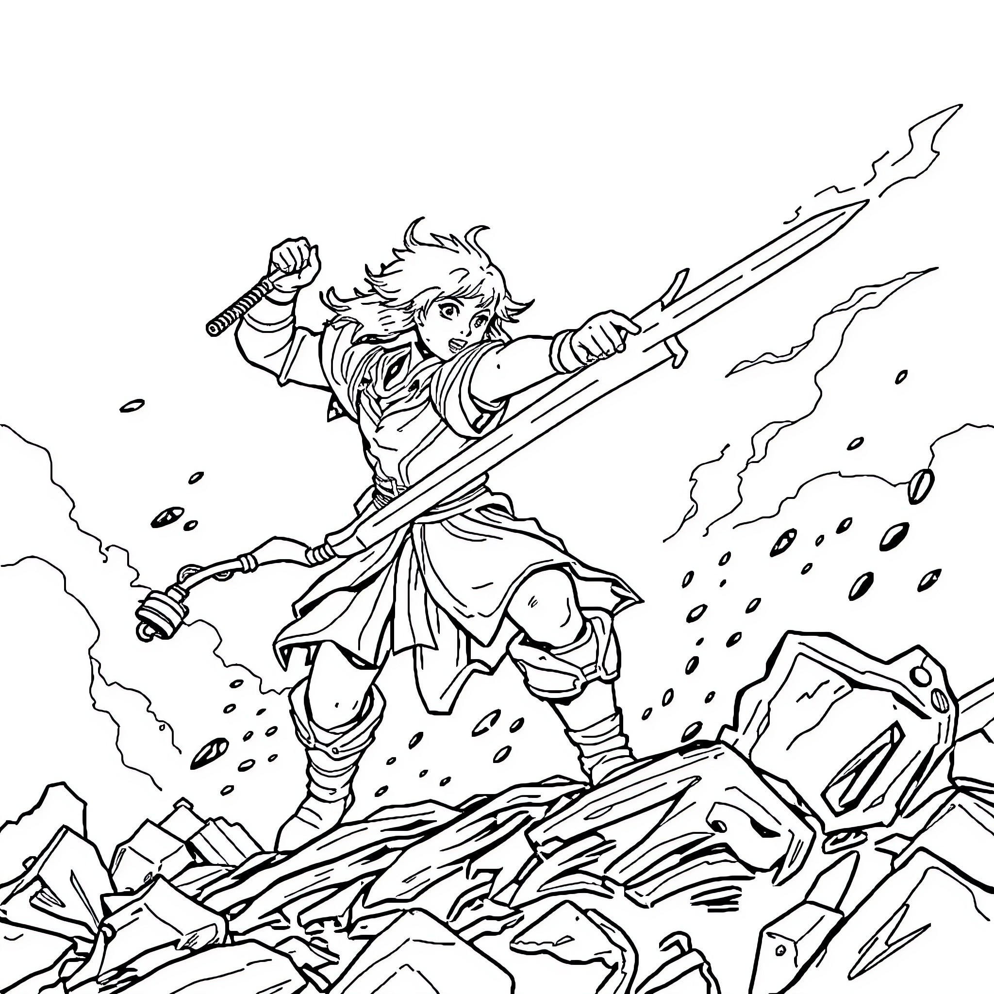 Niska's Heroic Charge Through the Mountainous Terrain Coloring Page (free black-and-white line drawing printable PDF for all, from beginners to advanced learners, including children, teens, adults, and seniors)