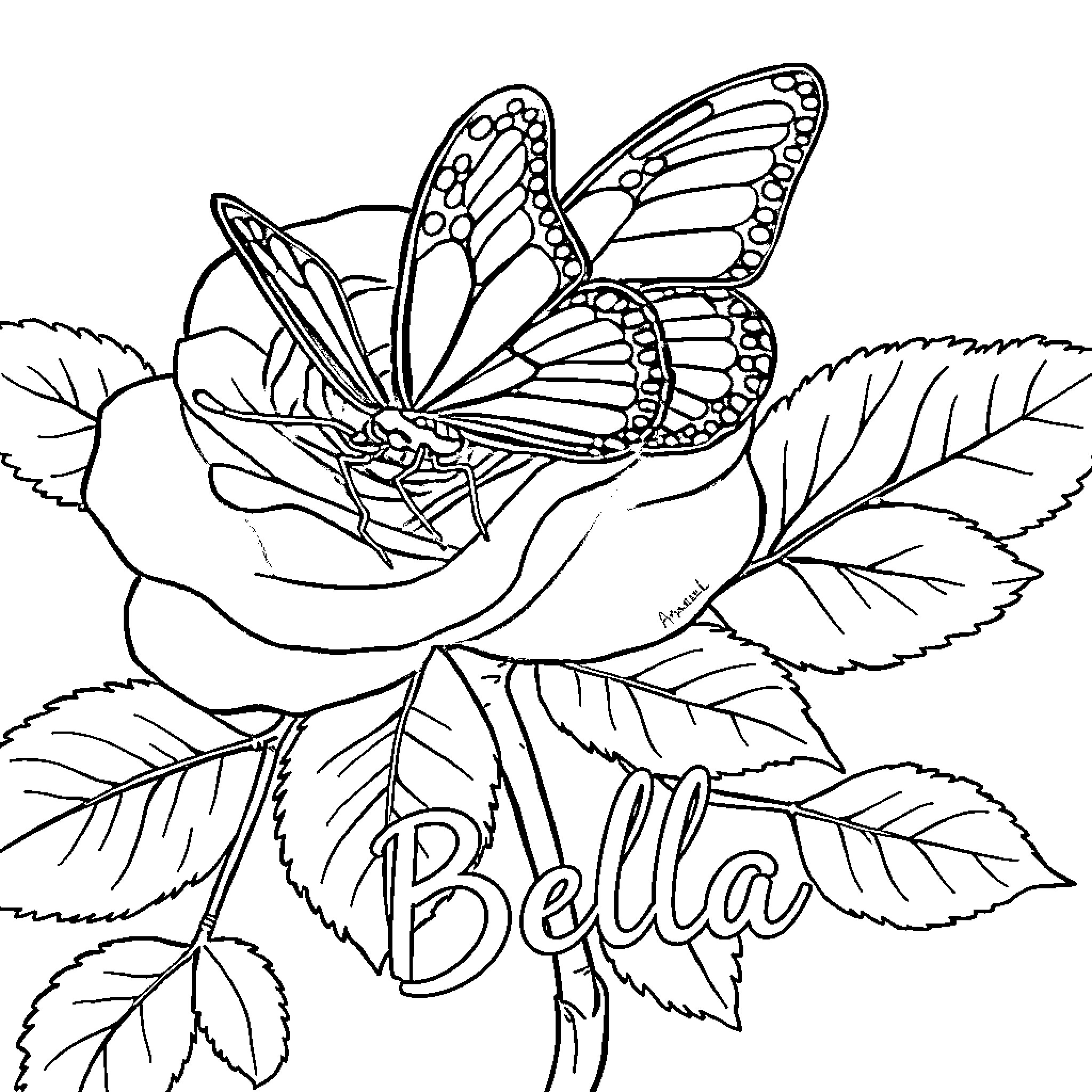 Butterfly resting on a detailed flower Coloring Page (free black-and-white line drawing printable PDF for all, from beginners to advanced learners, including children, teens, adults, and seniors)
