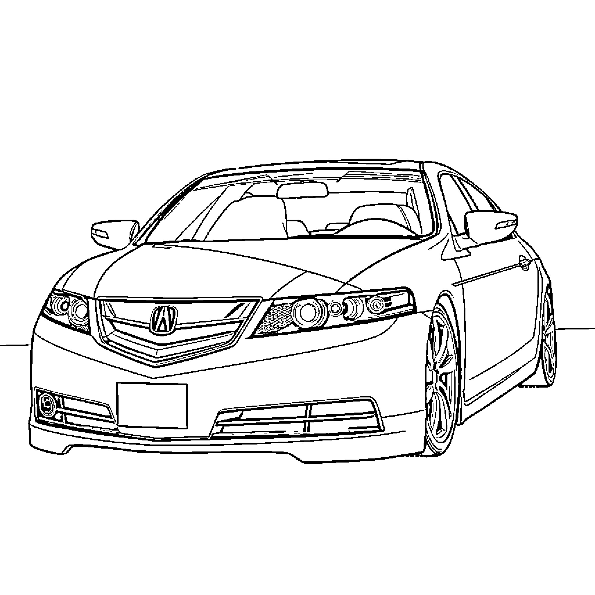 Acura high-performance sports sedan in sleek design Coloring Page (free black-and-white line drawing printable PDF for all, from beginners to advanced learners, including children, teens, adults, and seniors)