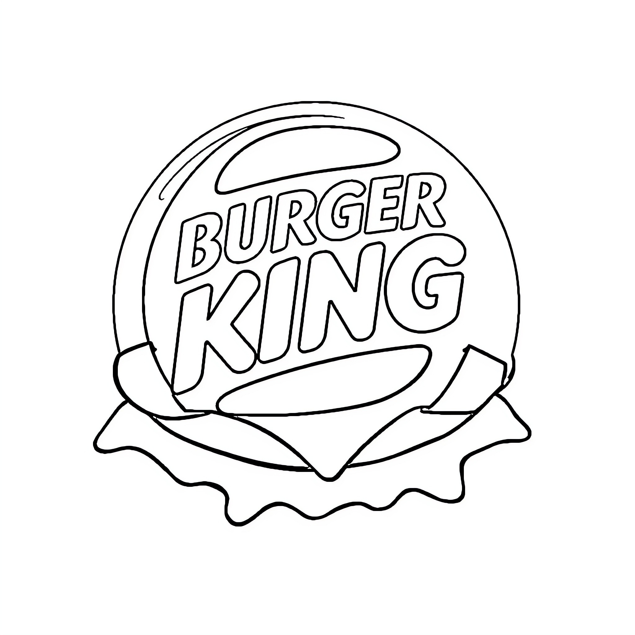 Burger King logo outlined Coloring Page (free black-and-white line drawing printable PDF for all, from beginners to advanced learners, including children, teens, adults, and seniors)