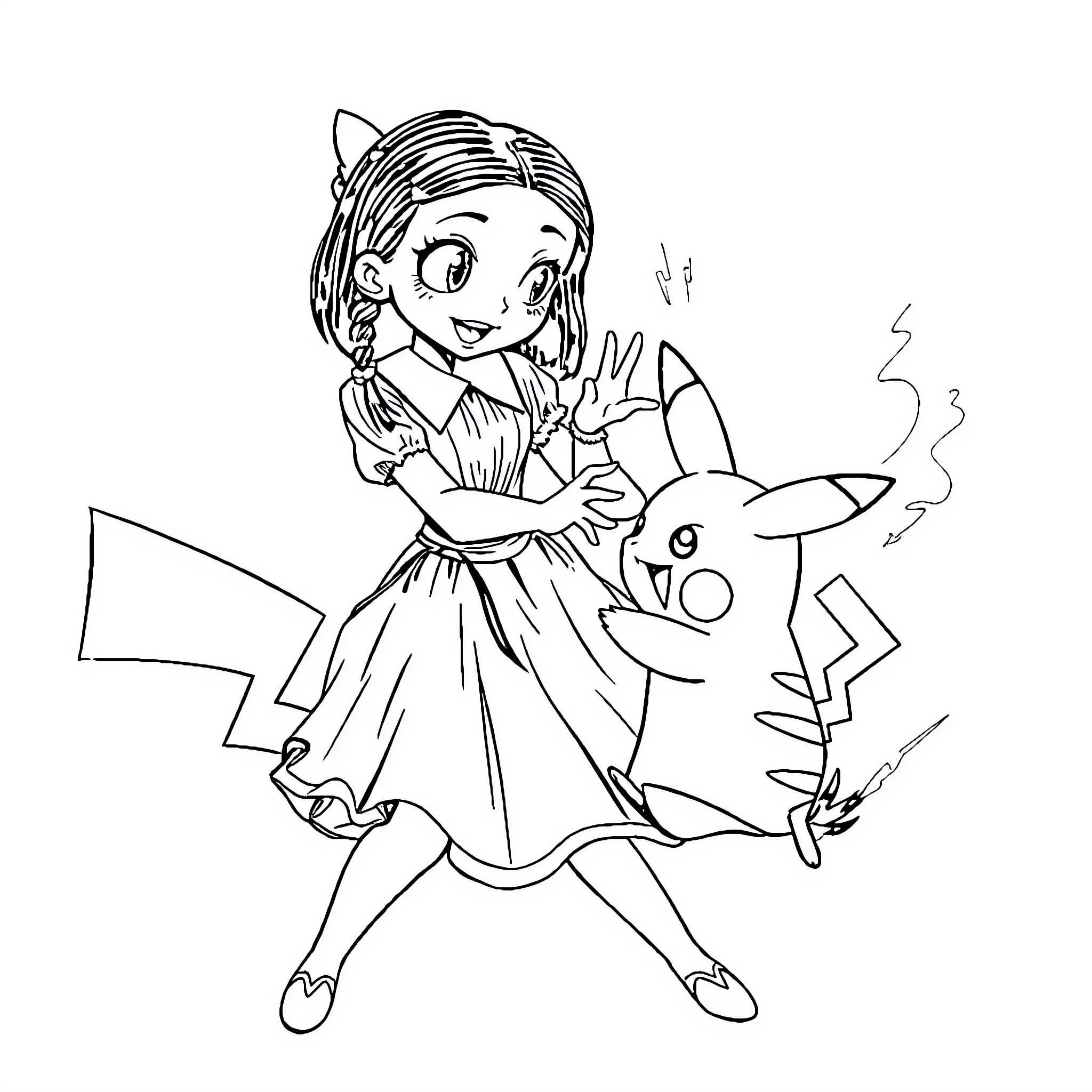 Wednesday Addams in playful mischief Coloring Page (free black-and-white line drawing printable PDF for all, from beginners to advanced learners, including children, teens, adults, and seniors)