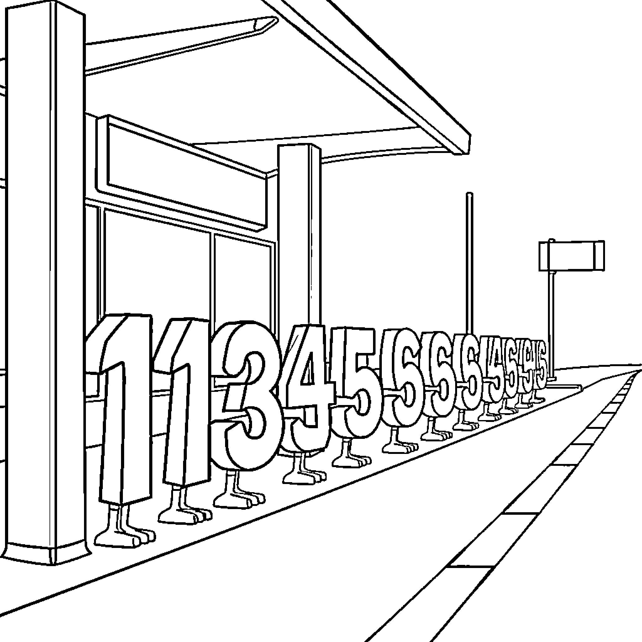 Number Graphic Representation of Ticket Booth Coloring Page (free black-and-white line drawing printable PDF for all, from beginners to advanced learners, including children, teens, adults, and seniors)