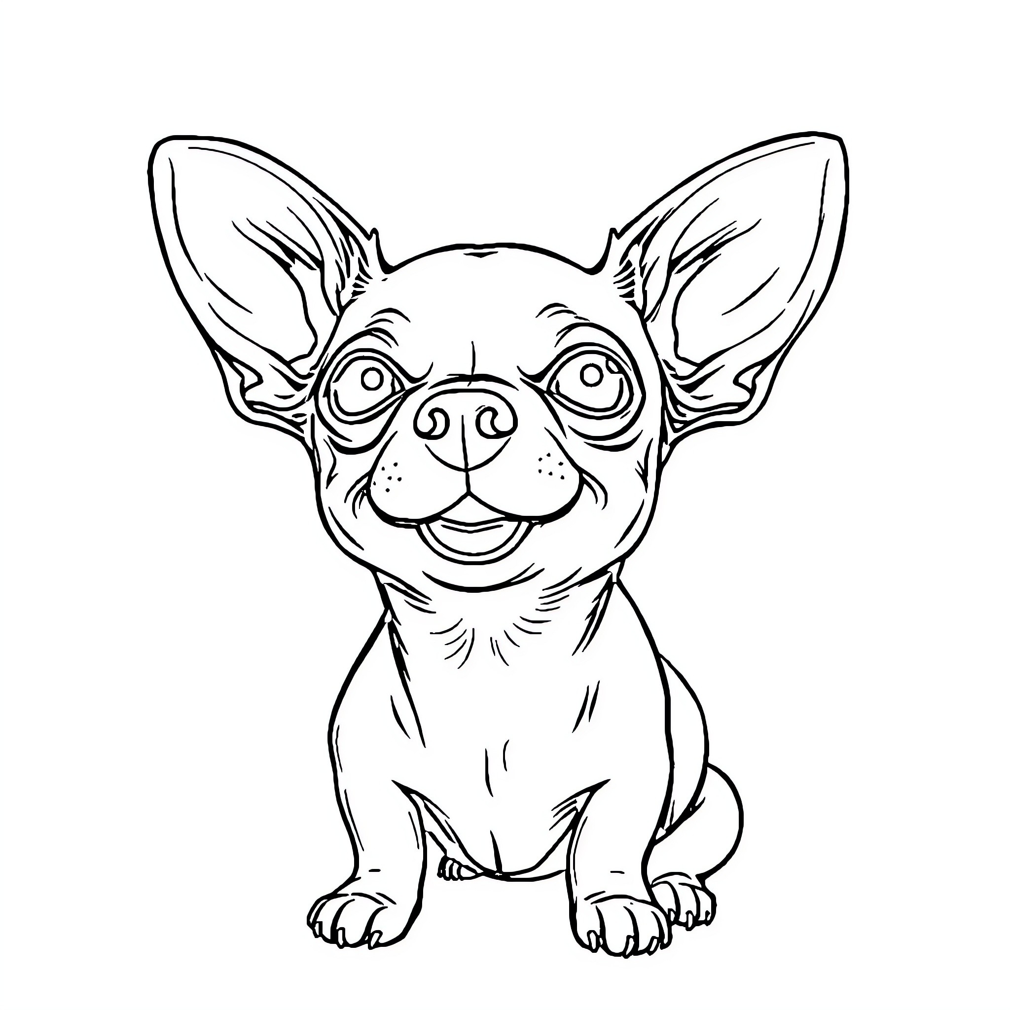 Chihuahua with Exaggerated Facial Features Coloring Page (free black-and-white line drawing printable PDF for all, from beginners to advanced learners, including children, teens, adults, and seniors)