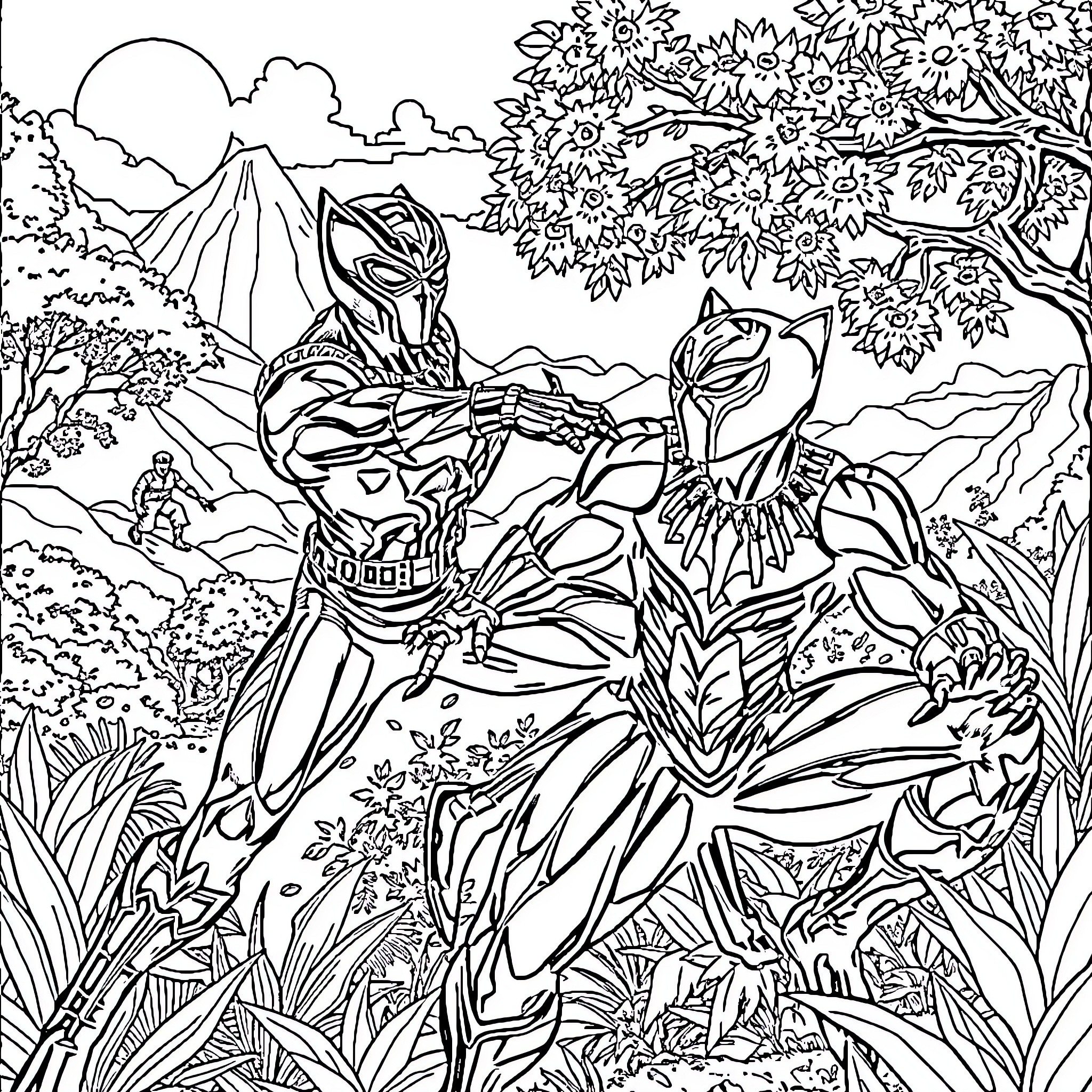 Captain Falcon's Jungle Adventure Coloring Page (free black-and-white line drawing printable PDF for all, from beginners to advanced learners, including children, teens, adults, and seniors)