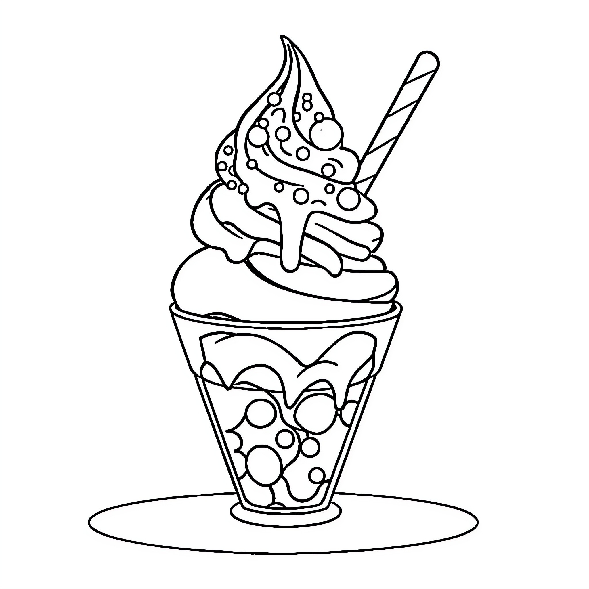 Scoopie's Swirly Ice Cream Treat Coloring Page (free black-and-white line drawing printable PDF for all, from beginners to advanced learners, including children, teens, adults, and seniors)