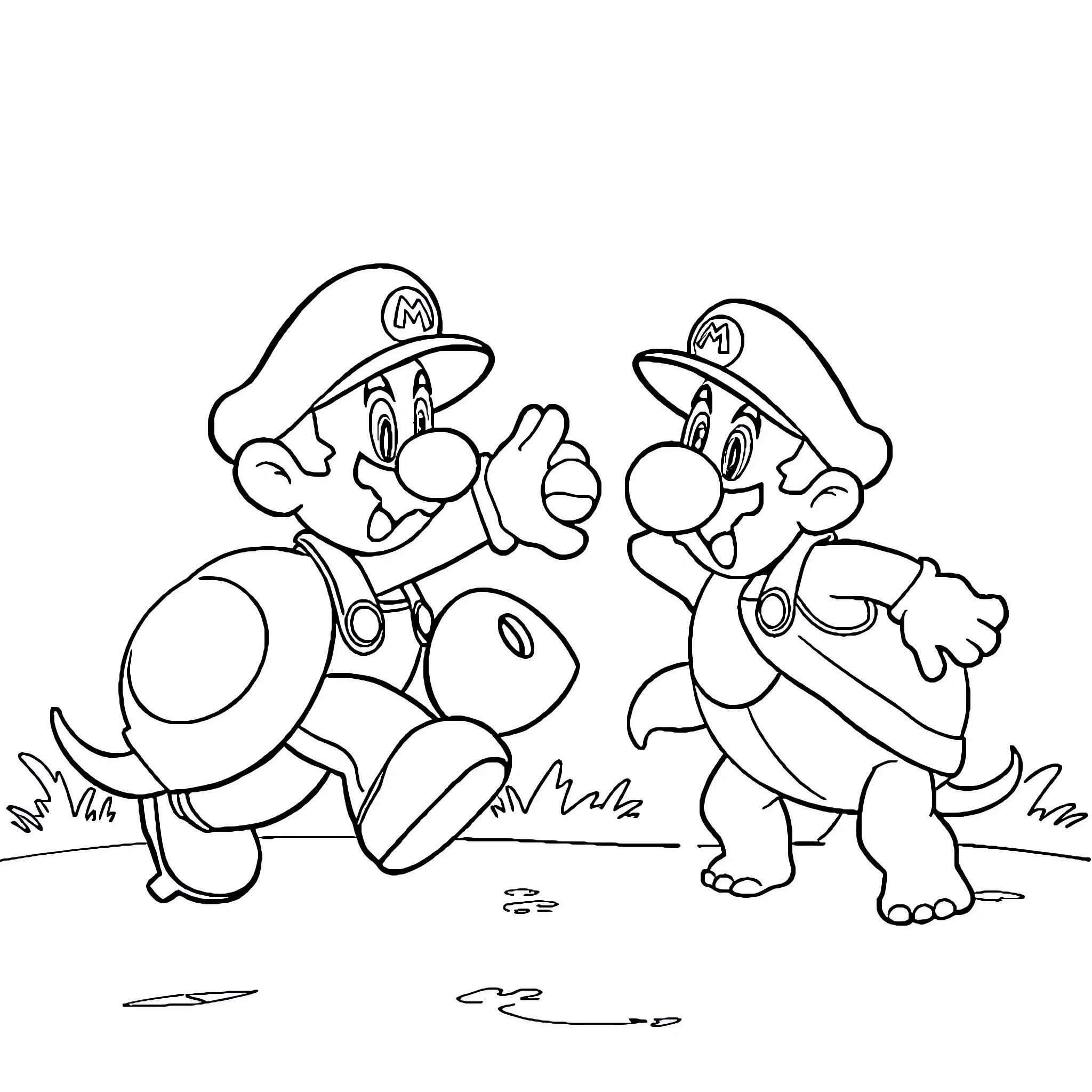 Super Mario Bros. Adventure in the Mushroom Kingdom Coloring Page (free black-and-white line drawing printable PDF for all, from beginners to advanced learners, including children, teens, adults, and seniors)