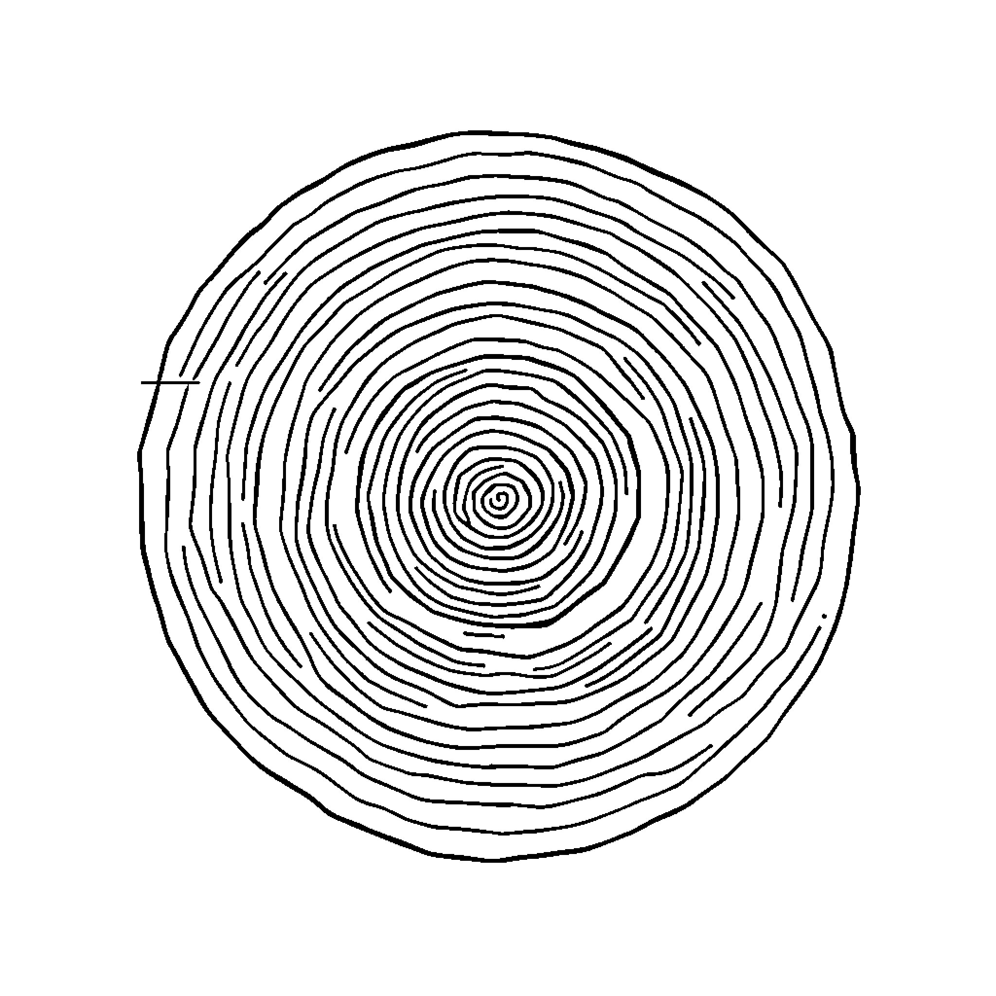 Tree rings depicting the passage of time Coloring Page (free black-and-white line drawing printable PDF for all, from beginners to advanced learners, including children, teens, adults, and seniors)