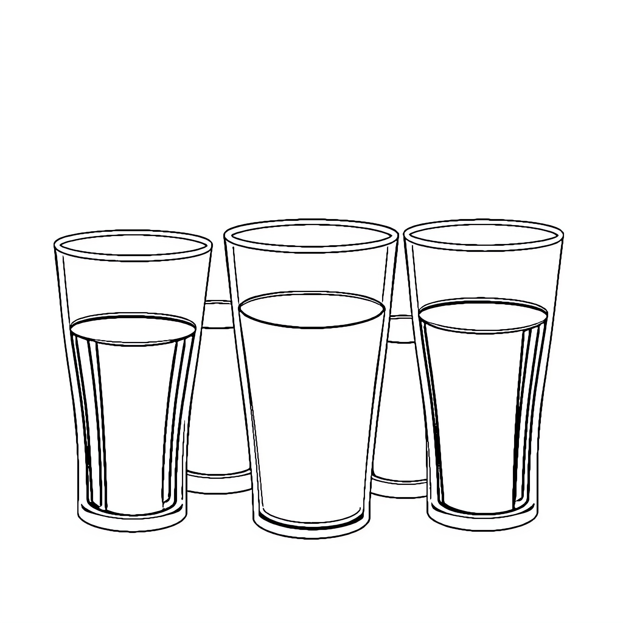 Cup various drinking glasses on display Coloring Page (free black-and-white line drawing printable PDF for all, from beginners to advanced learners, including children, teens, adults, and seniors)