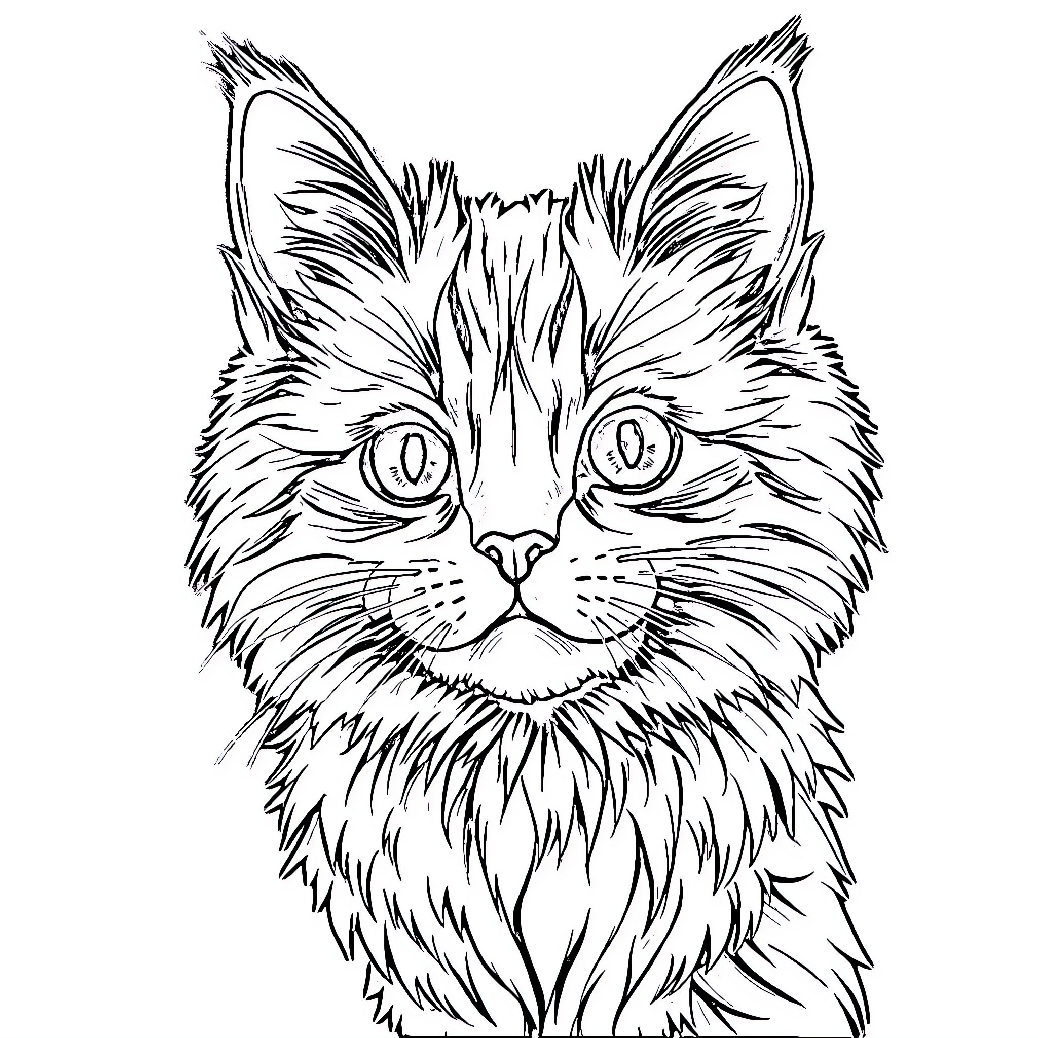 Cat with intense gaze Coloring Page (free black-and-white line drawing printable PDF for all, from beginners to advanced learners, including children, teens, adults, and seniors)