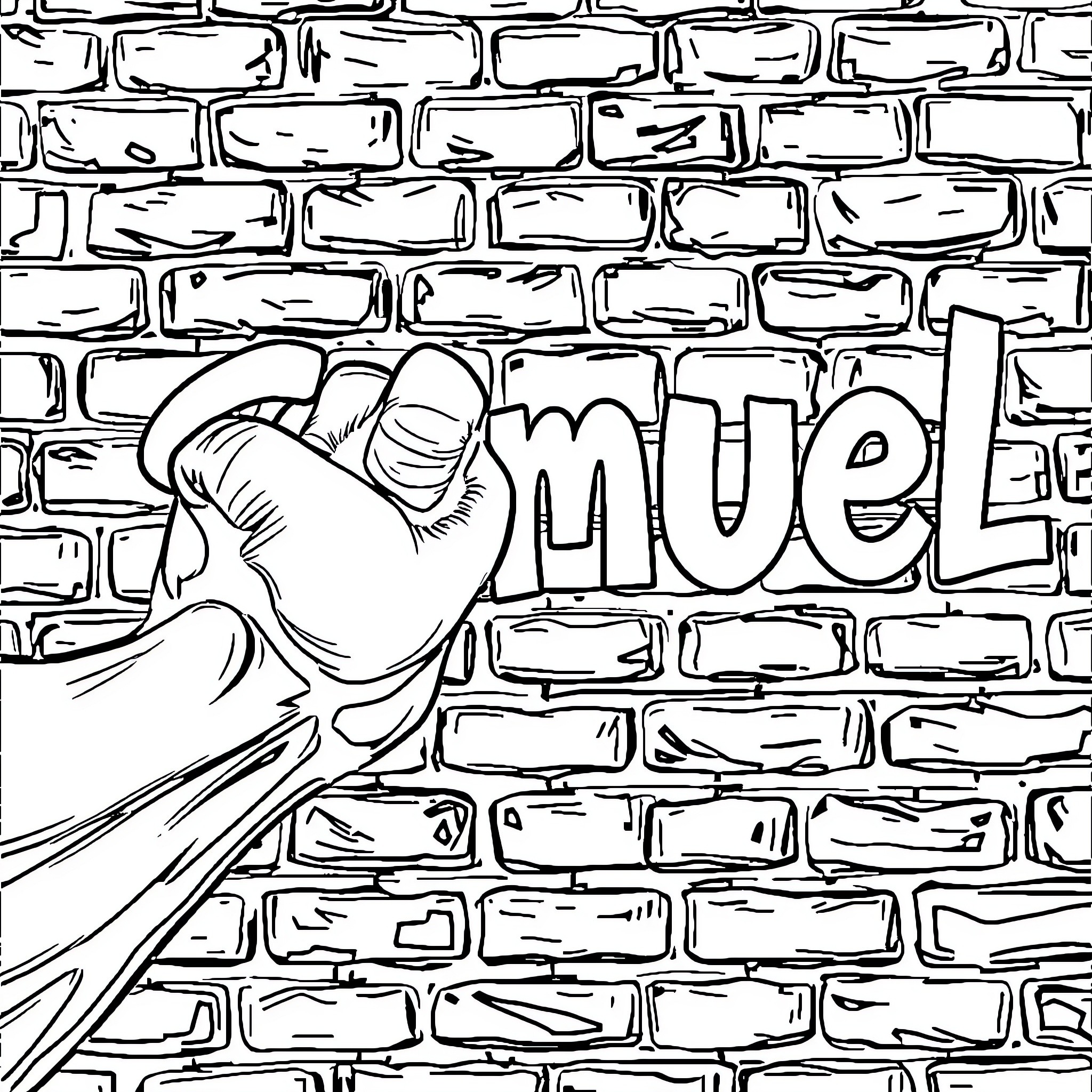Hulk Graffiti Artist Painting Mural on Brick Wall Coloring Page (free black-and-white line drawing printable PDF for all, from beginners to advanced learners, including children, teens, adults, and seniors)