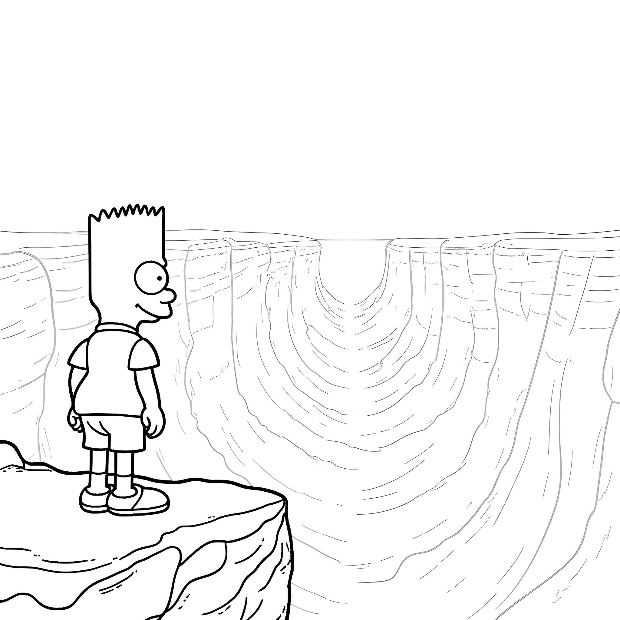 Bart Simpson's Perilous Predicament Coloring Page (free black-and-white line drawing printable PDF for all, from beginners to advanced learners, including children, teens, adults, and seniors)