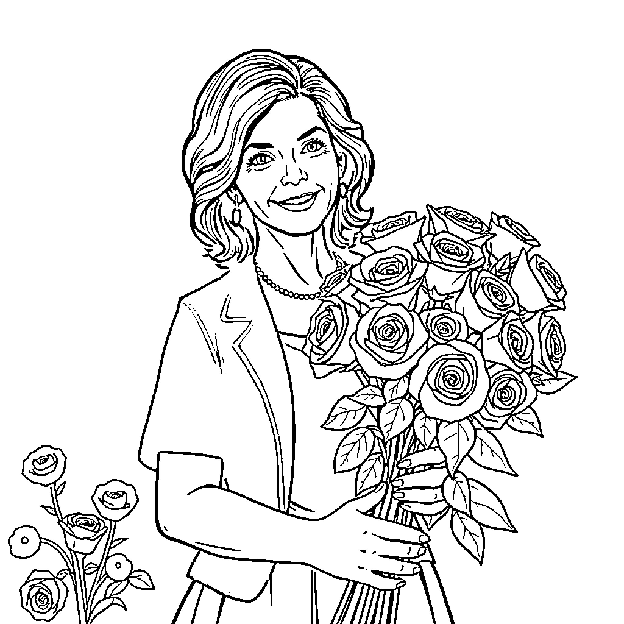 Carlin's Charming Floral Embrace Coloring Page (free black-and-white line drawing printable PDF for all, from beginners to advanced learners, including children, teens, adults, and seniors)