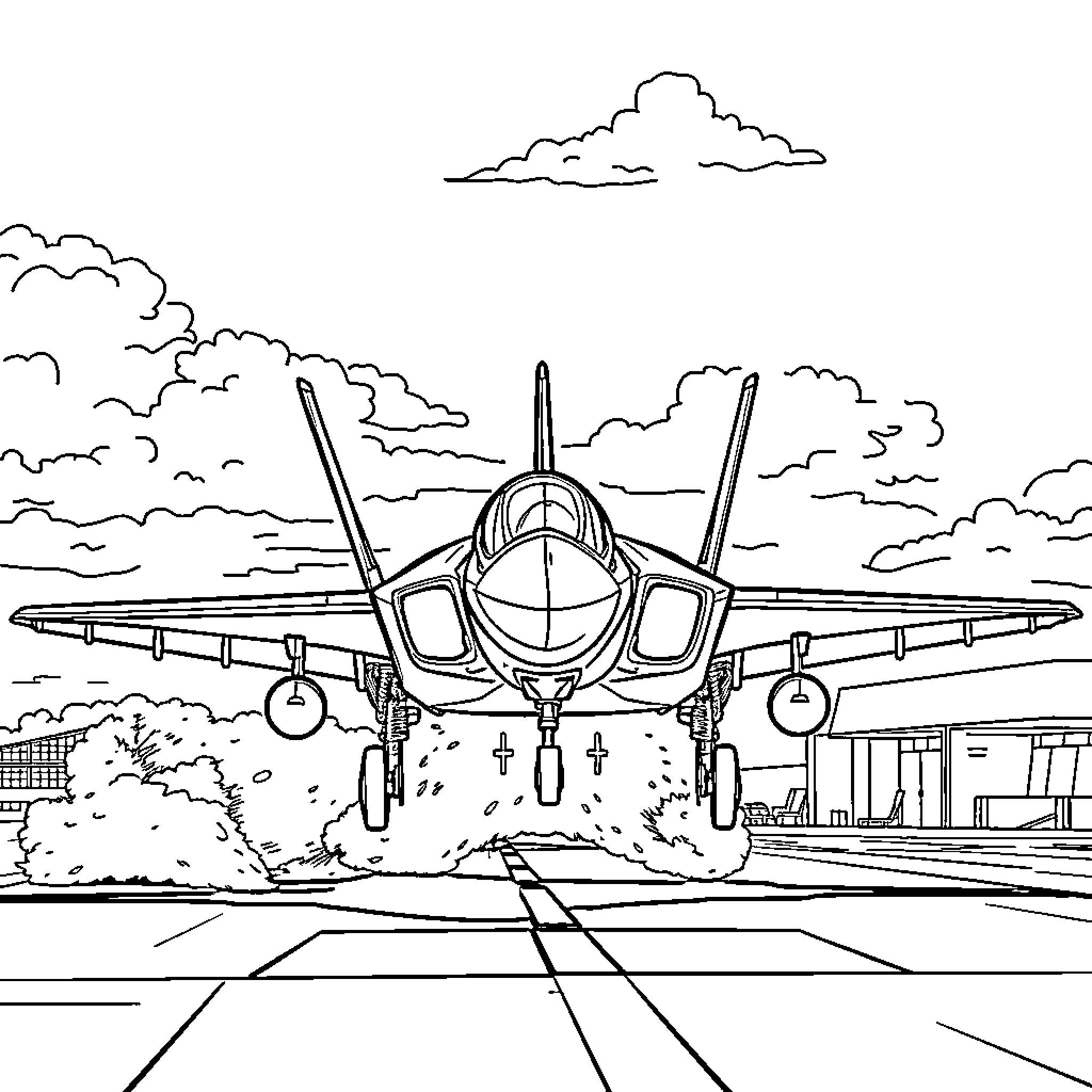 F35 Fighter Jet Soaring in the Sky Coloring Page (free black-and-white line drawing printable PDF for all, from beginners to advanced learners, including children, teens, adults, and seniors)