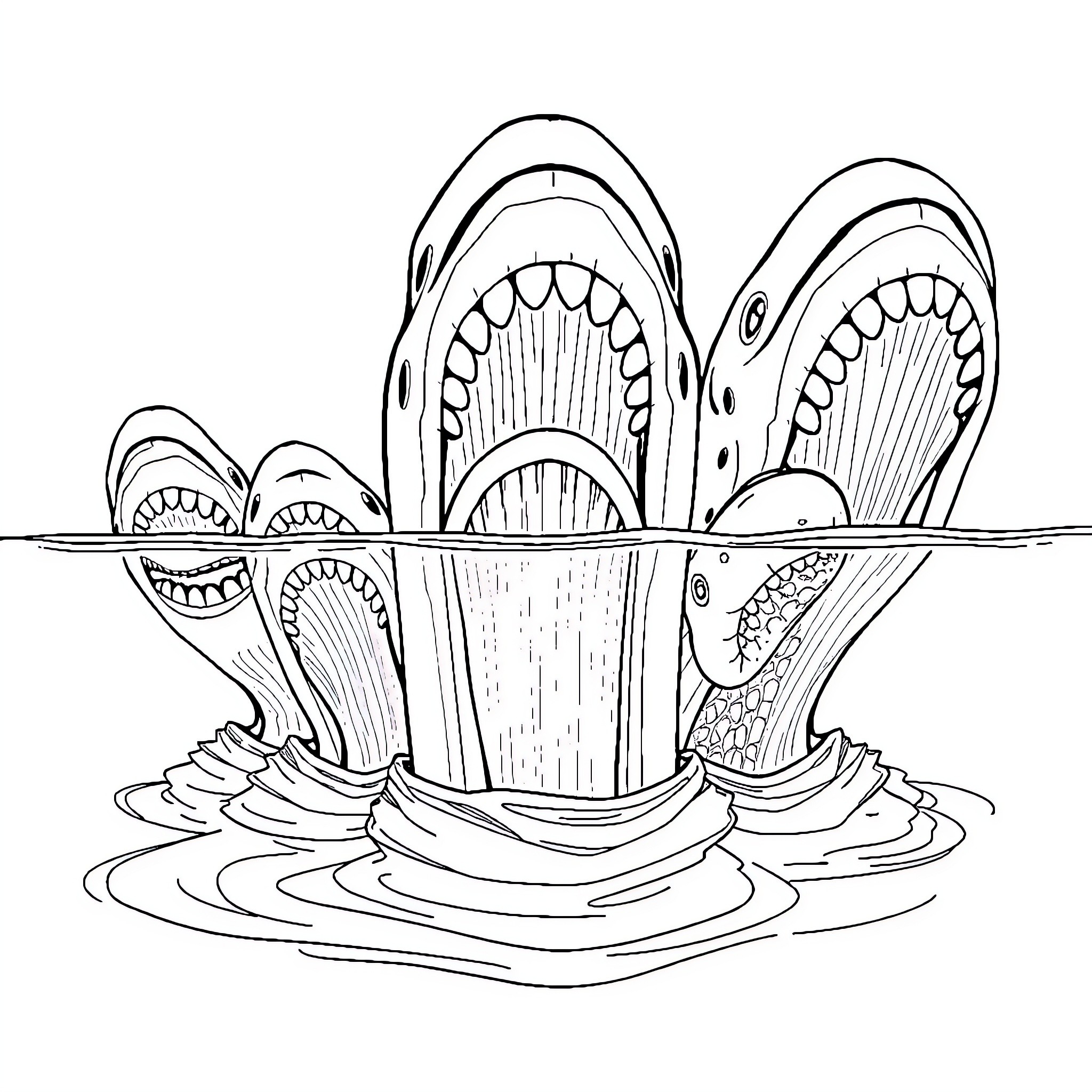 Taniwha Emerging from the Depths Coloring Page (free black-and-white line drawing printable PDF for all, from beginners to advanced learners, including children, teens, adults, and seniors)