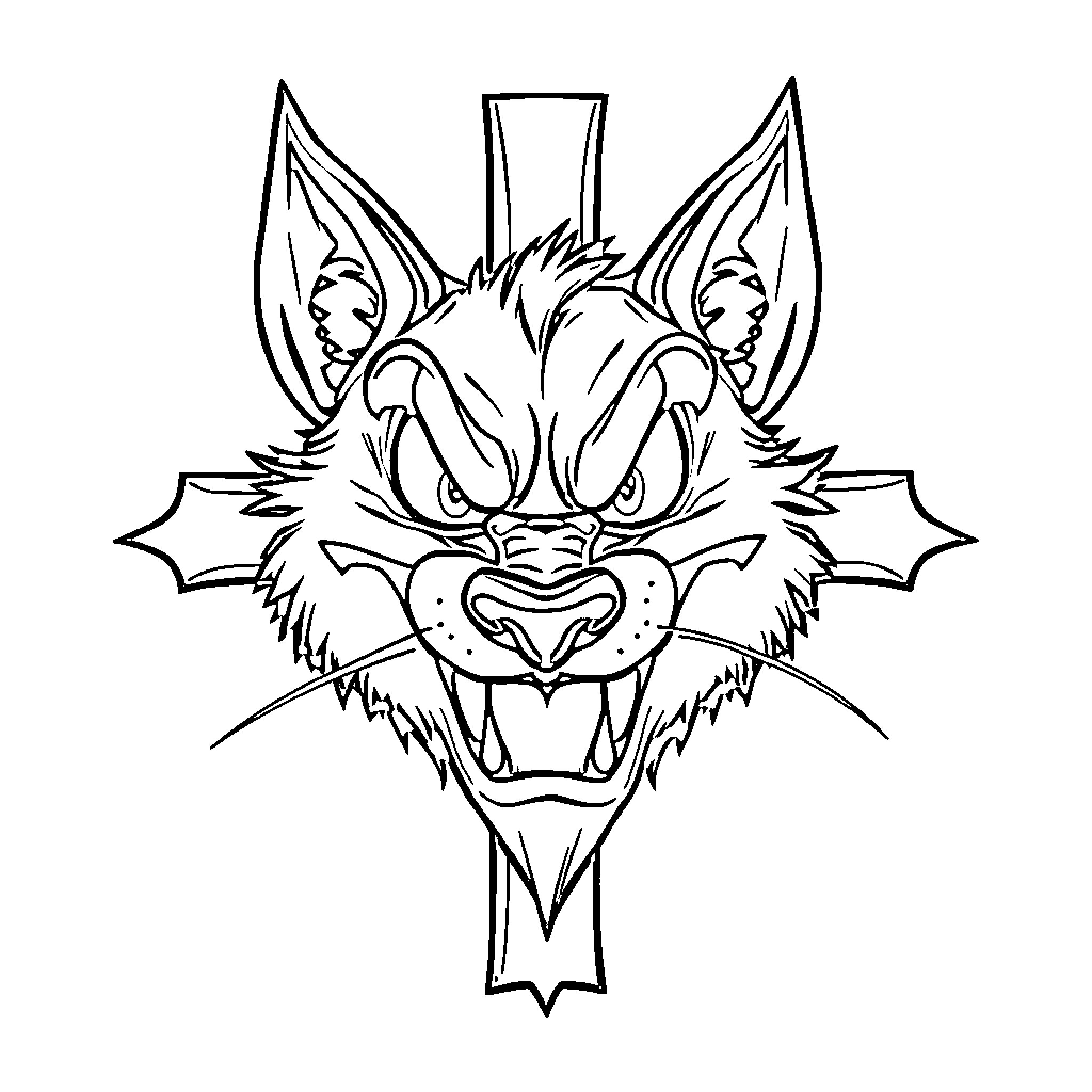 Taz's Fierce Feline Face Coloring Page (free black-and-white line drawing printable PDF for all, from beginners to advanced learners, including children, teens, adults, and seniors)