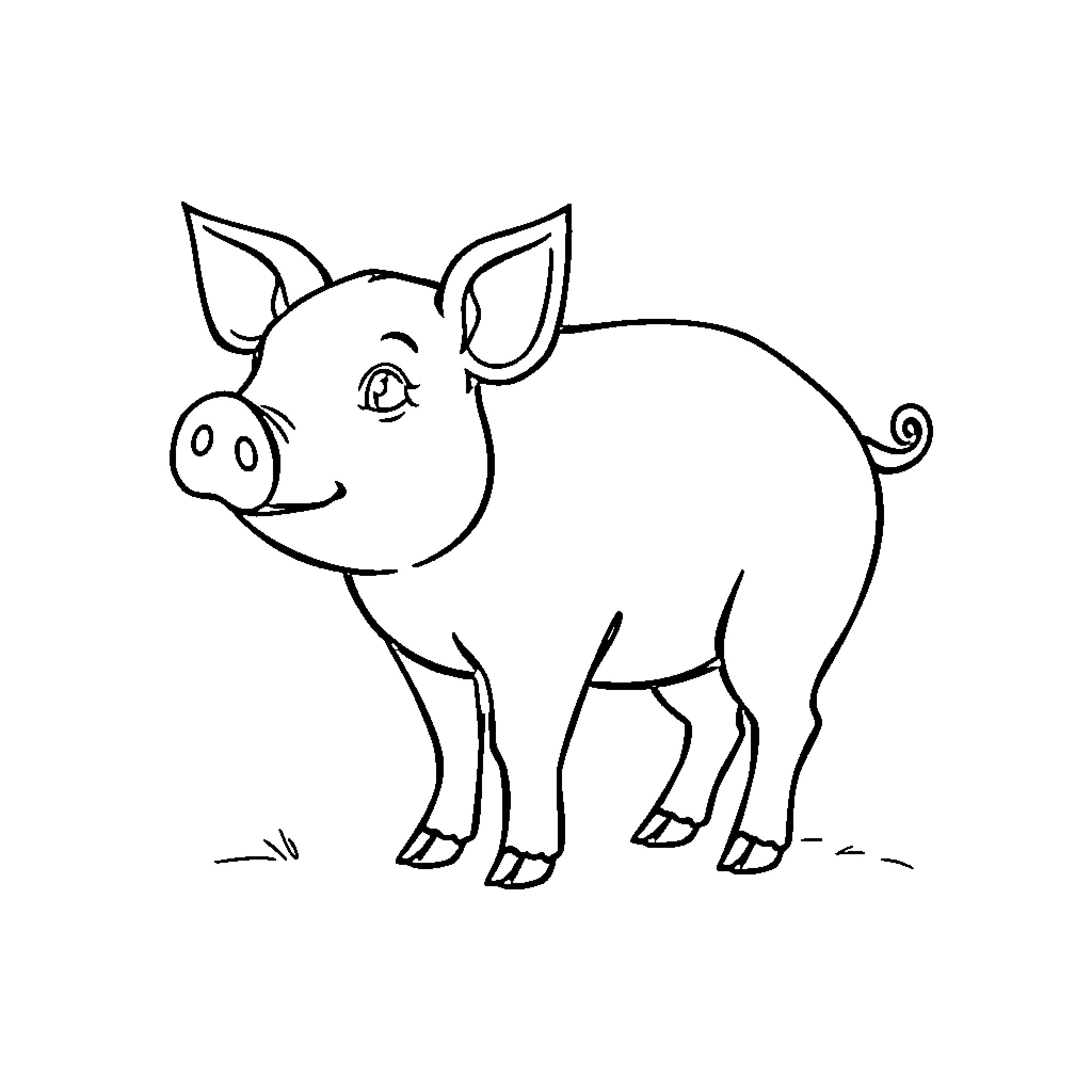 Pig enjoying a sunny day Coloring Page (free black-and-white line drawing printable PDF for all, from beginners to advanced learners, including children, teens, adults, and seniors)