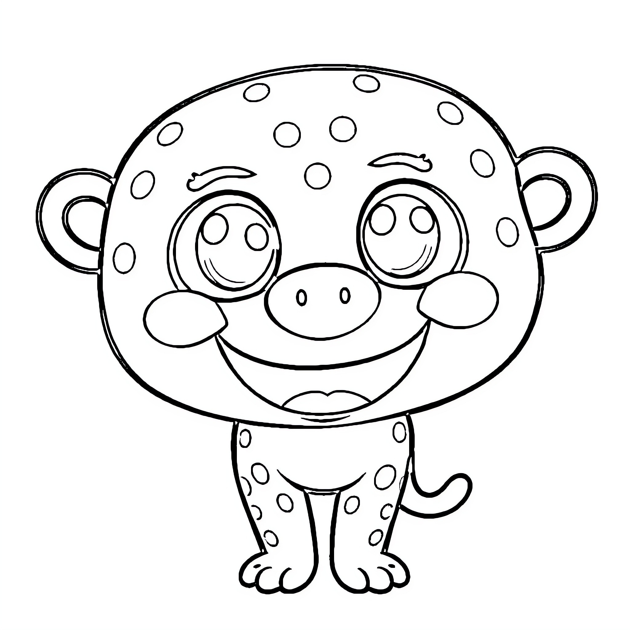 Labubu's Spotted Friend Smiling Happily Coloring Page (free black-and-white line drawing printable PDF for all, from beginners to advanced learners, including children, teens, adults, and seniors)