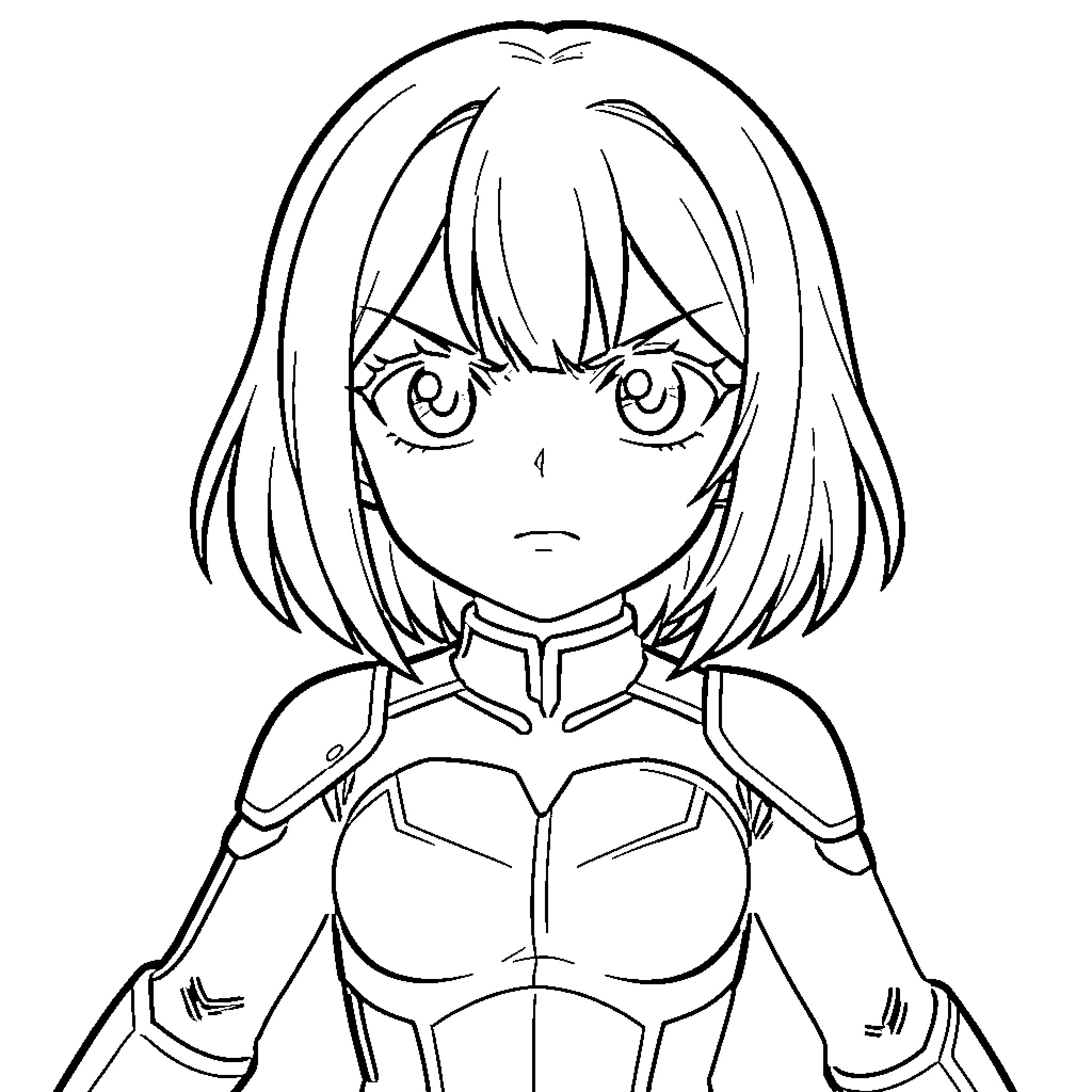 Ochaco Uraraka in Determined Heroine Pose Coloring Page (free black-and-white line drawing printable PDF for all, from beginners to advanced learners, including children, teens, adults, and seniors)