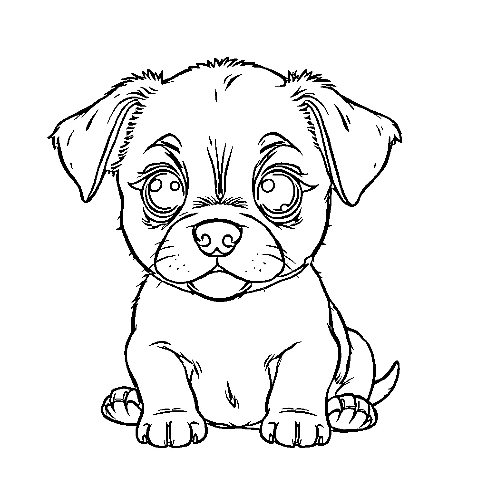 Cute puppy in black and white sketch Coloring Page (free black-and-white line drawing printable PDF for all, from beginners to advanced learners, including children, teens, adults, and seniors)