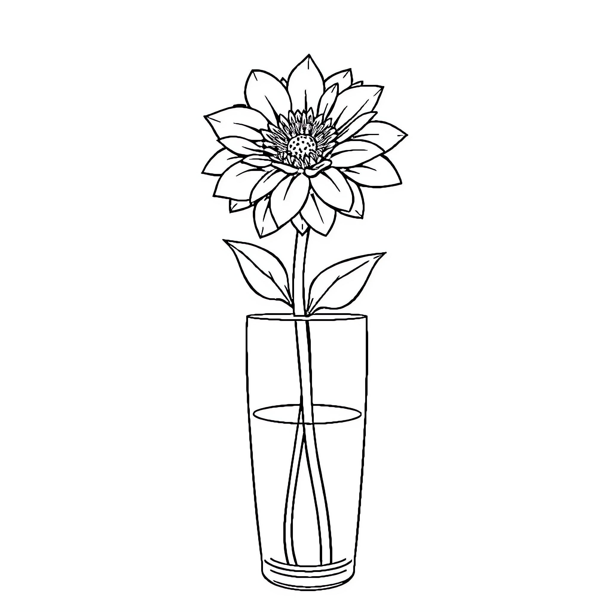 Flower in a glass vase Coloring Page (free black-and-white line drawing printable PDF for all, from beginners to advanced learners, including children, teens, adults, and seniors)