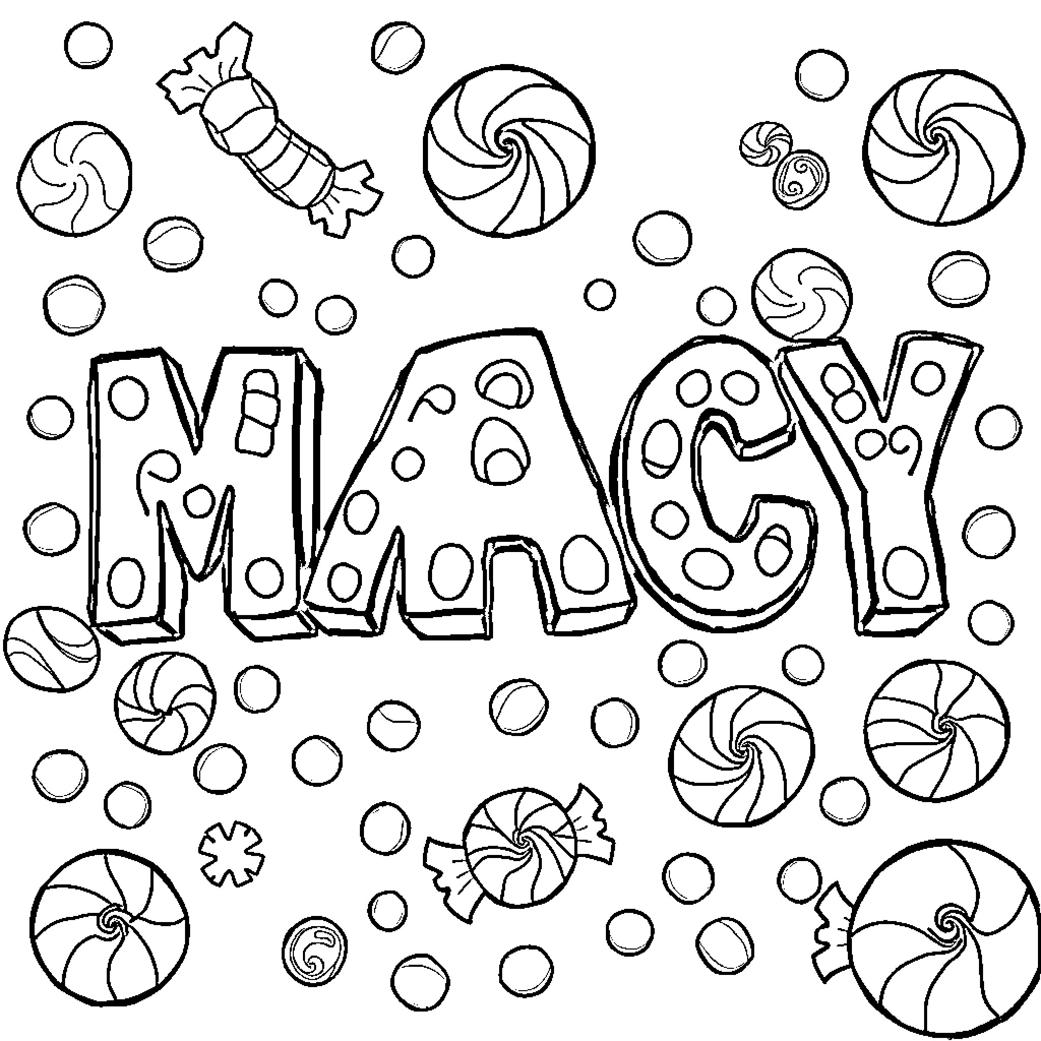 Macy's Candyland Delight Coloring Page (free black-and-white line drawing printable PDF for all, from beginners to advanced learners, including children, teens, adults, and seniors)