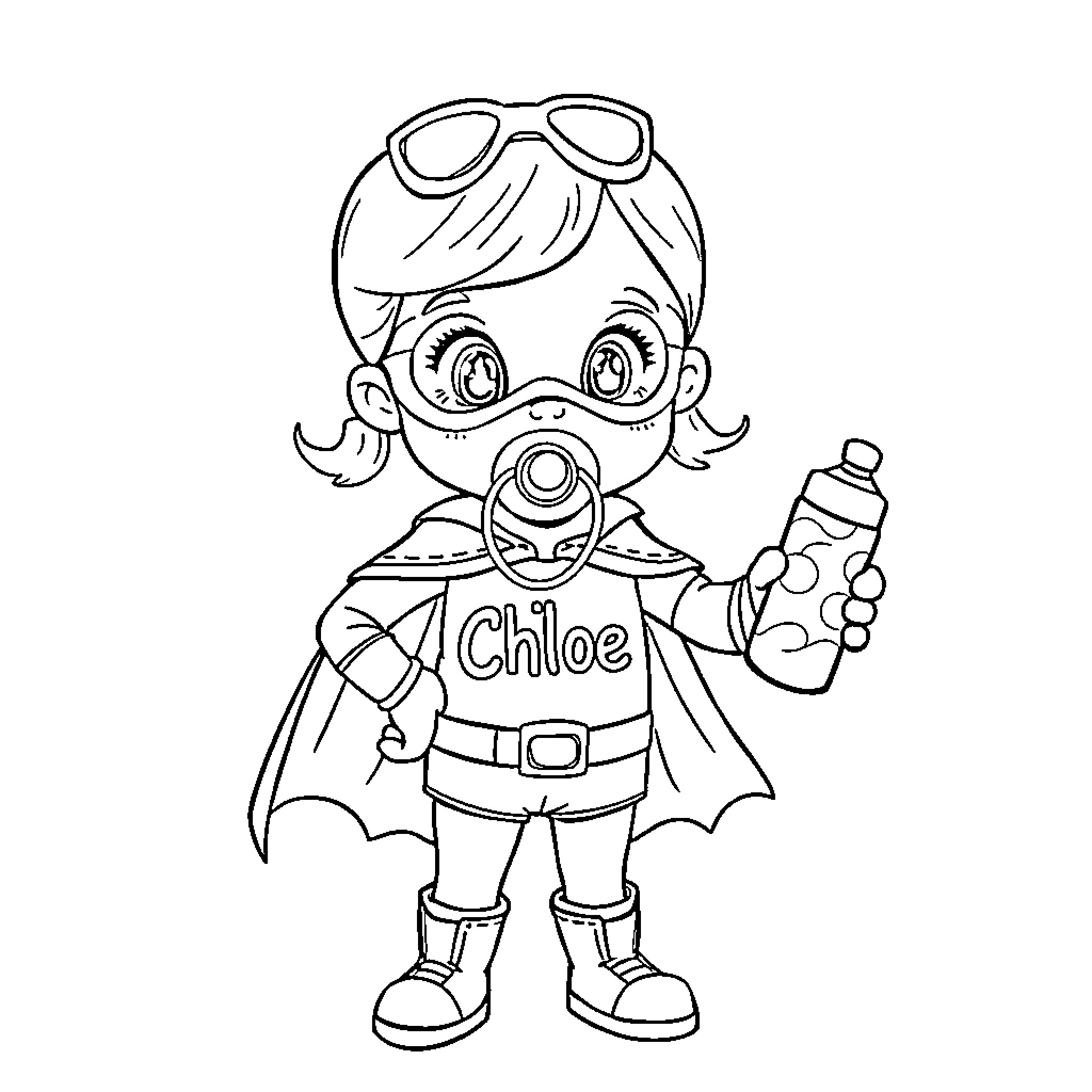 Chloe's Adventurous Exploration Coloring Page (free black-and-white line drawing printable PDF for all, from beginners to advanced learners, including children, teens, adults, and seniors)