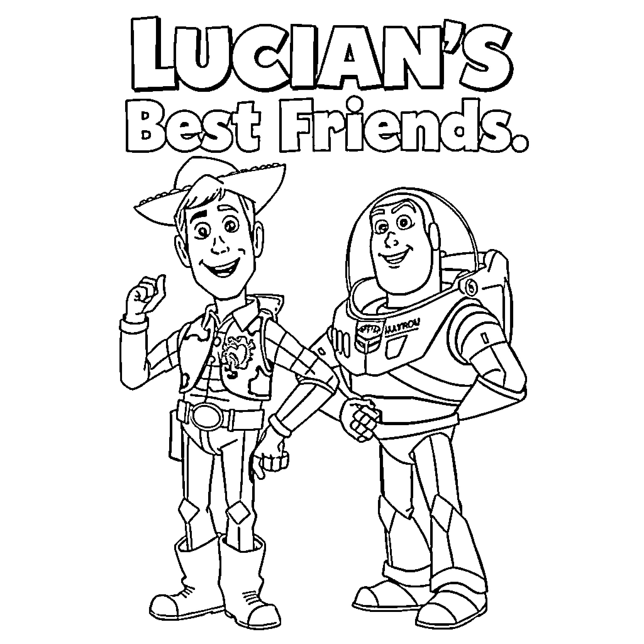 Woody's Best Friends Coloring Page (free black-and-white line drawing printable PDF for all, from beginners to advanced learners, including children, teens, adults, and seniors)