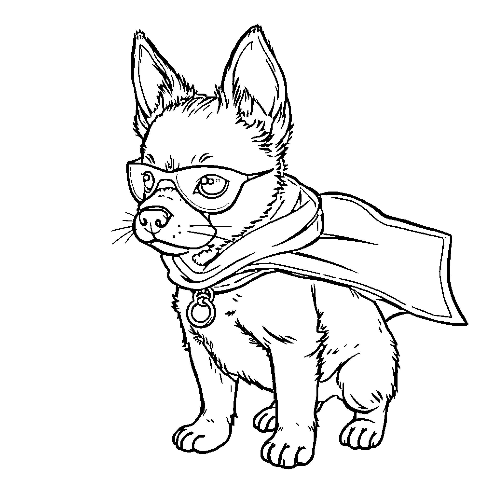 Perro wearing glasses and a scarf Coloring Page (free black-and-white line drawing printable PDF for all, from beginners to advanced learners, including children, teens, adults, and seniors)