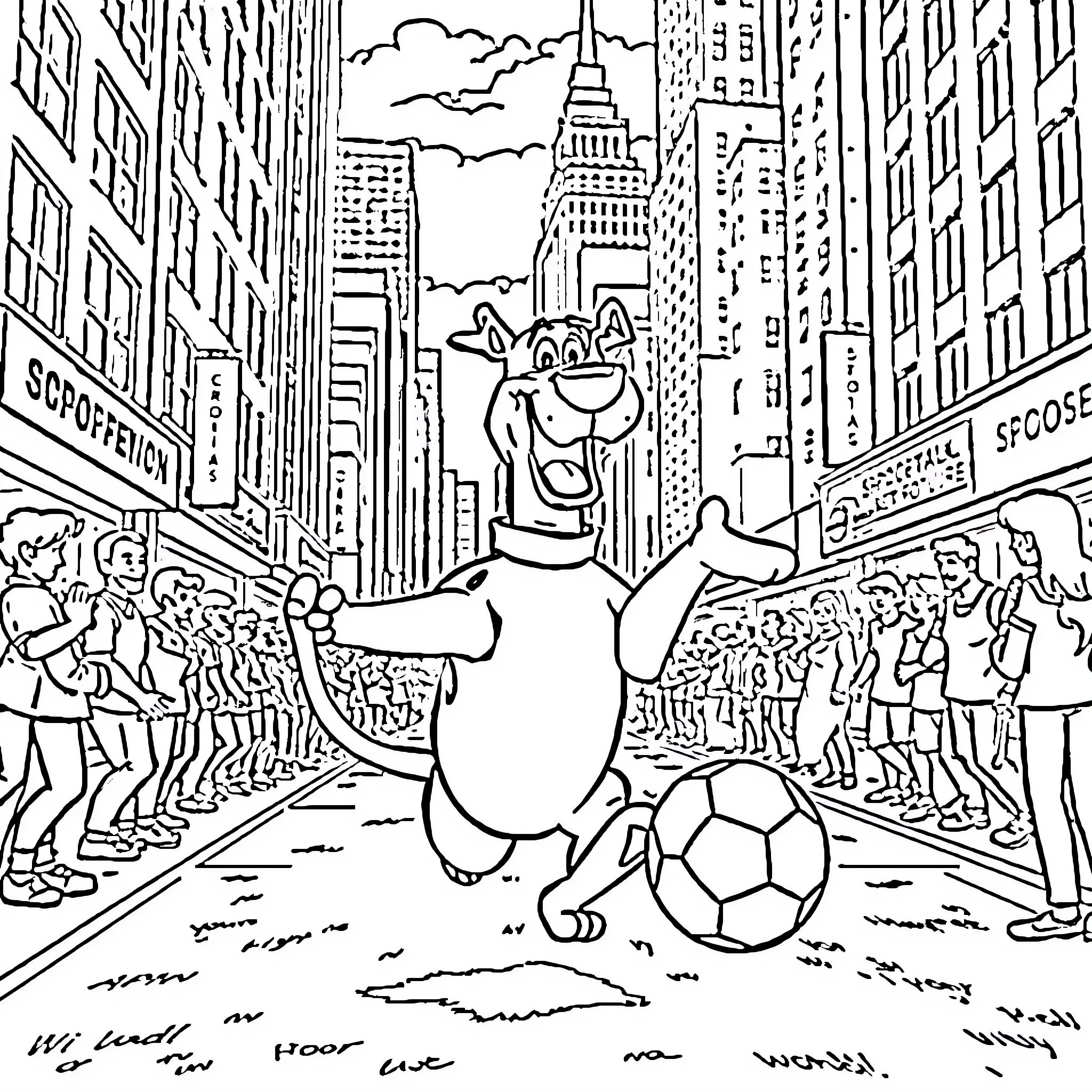 Scooby Doo's Adventure in the City Coloring Page (free black-and-white line drawing printable PDF for all, from beginners to advanced learners, including children, teens, adults, and seniors)